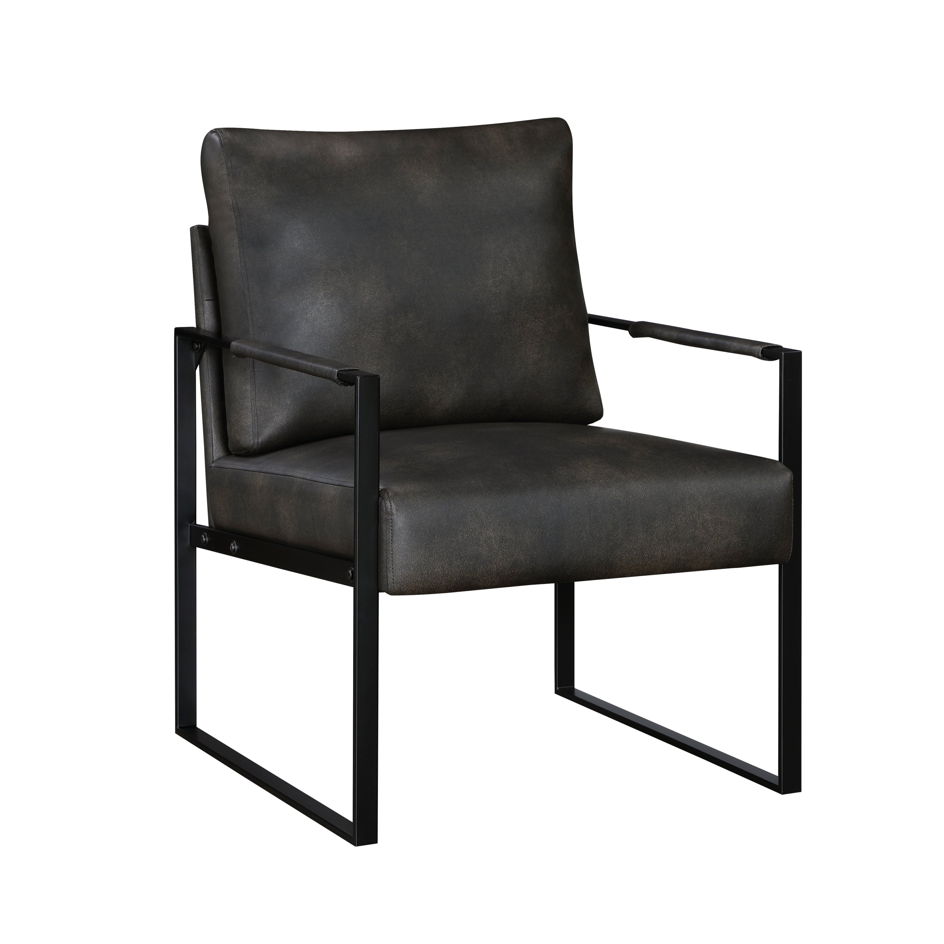 Modern Dark Gray Faux Leather Accent Chair with Black Metal Frame