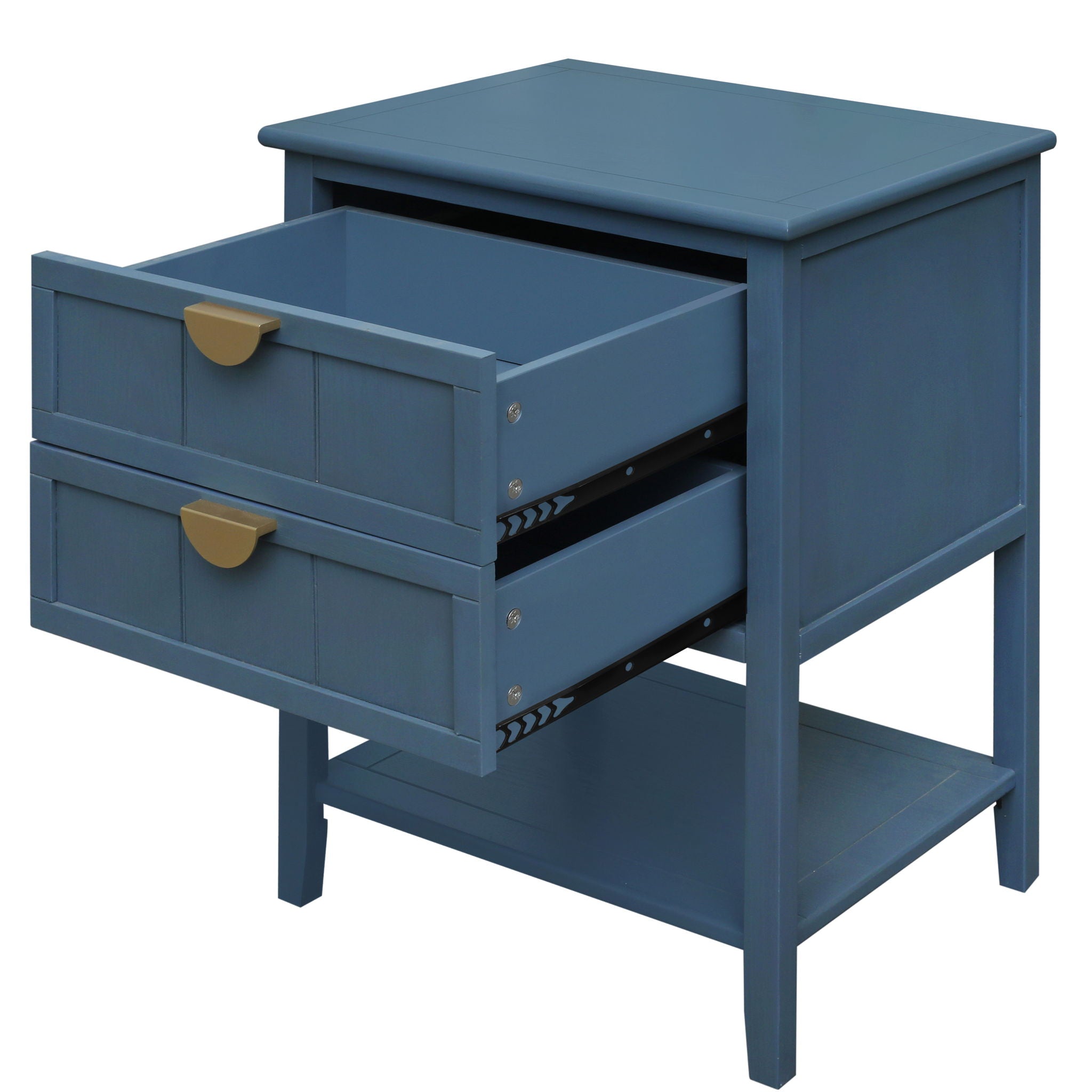 2 Drawer Side Table, American Style, End Table, Suitable For Bedroom, Living Room, Study
