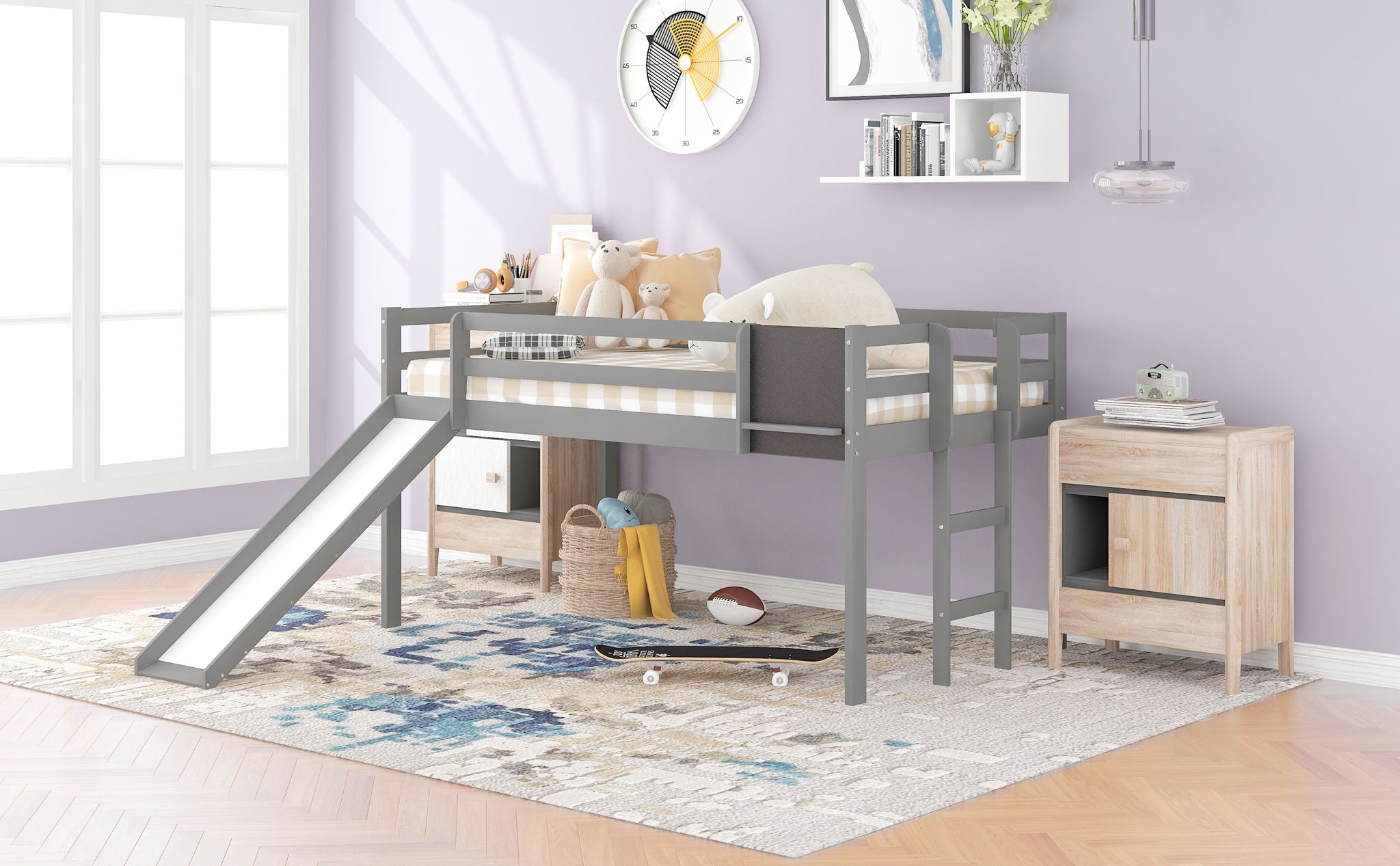 Loft Bed With Slide, Stair And Chalkboard