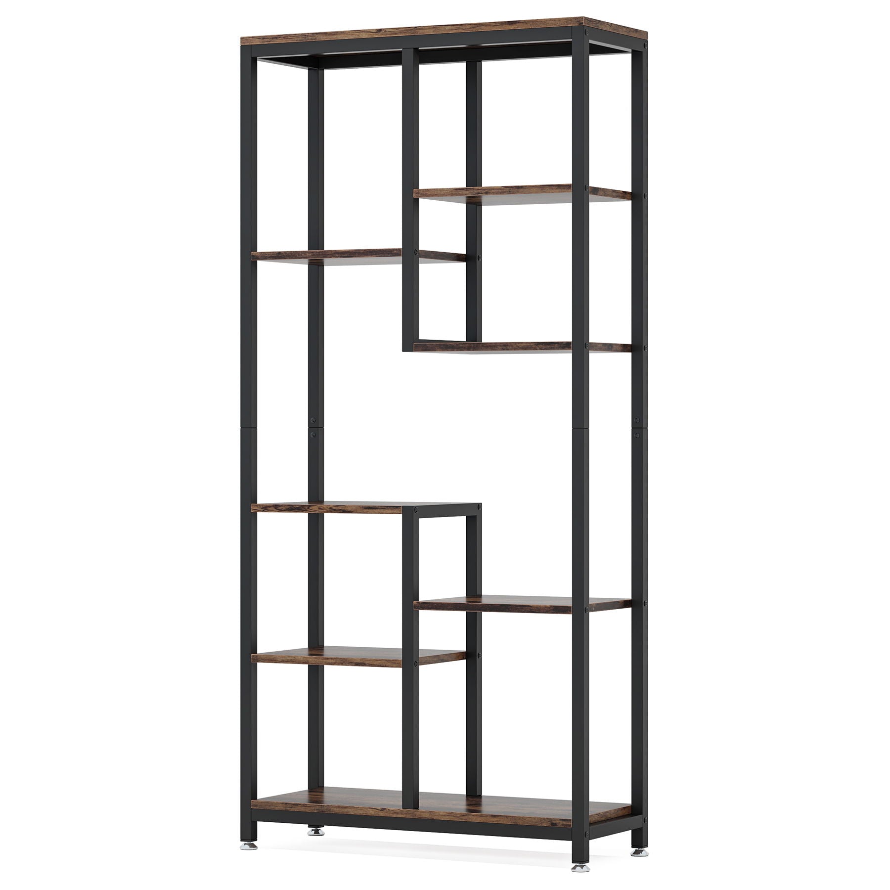 6 Tier, 8 Shelf Etagere Bookcase Storage Display Rack For Living Room - Rustic Brown