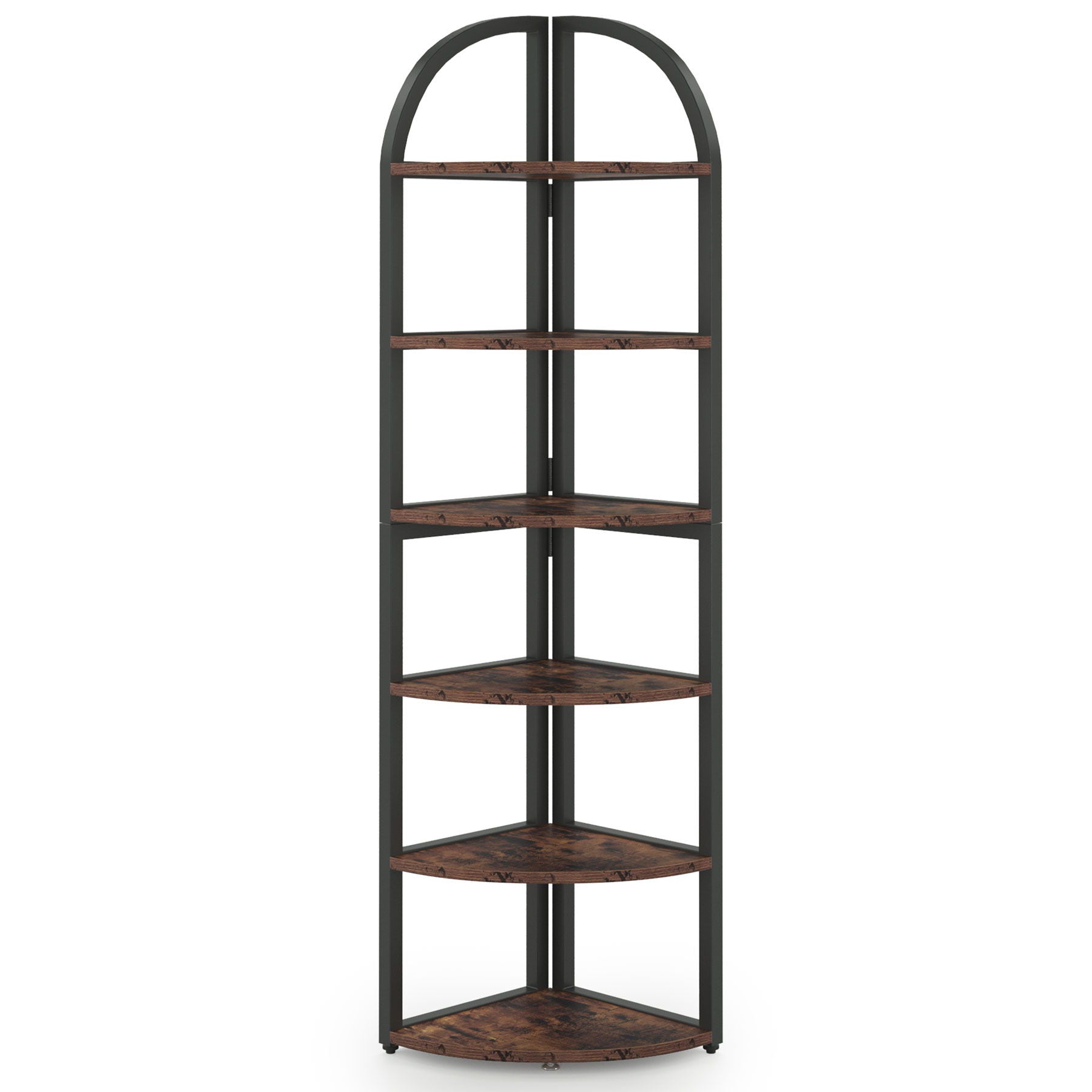 Tall 6 Tier Corner Shelf, Freestanding Bookshelf For Living Room - Rustic Brown