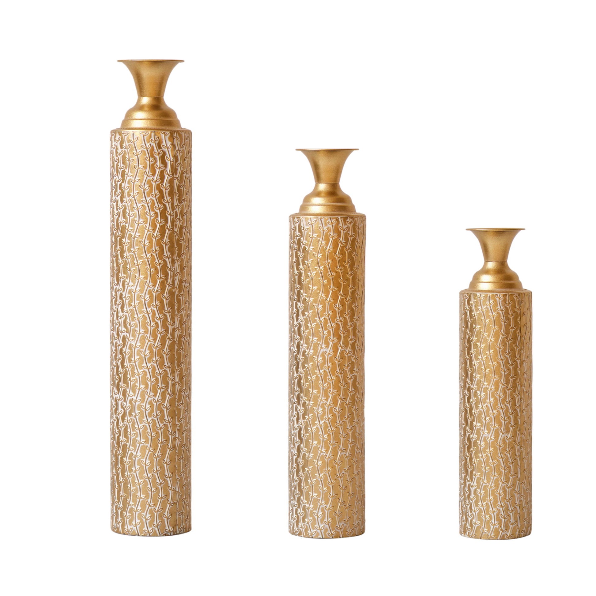 Metal Decorative Vases High Distress Metal Center Vases With Growing Vine Patterns, (Set of 3) Vases For Home Decoration - Gold - Best Buy Furniture