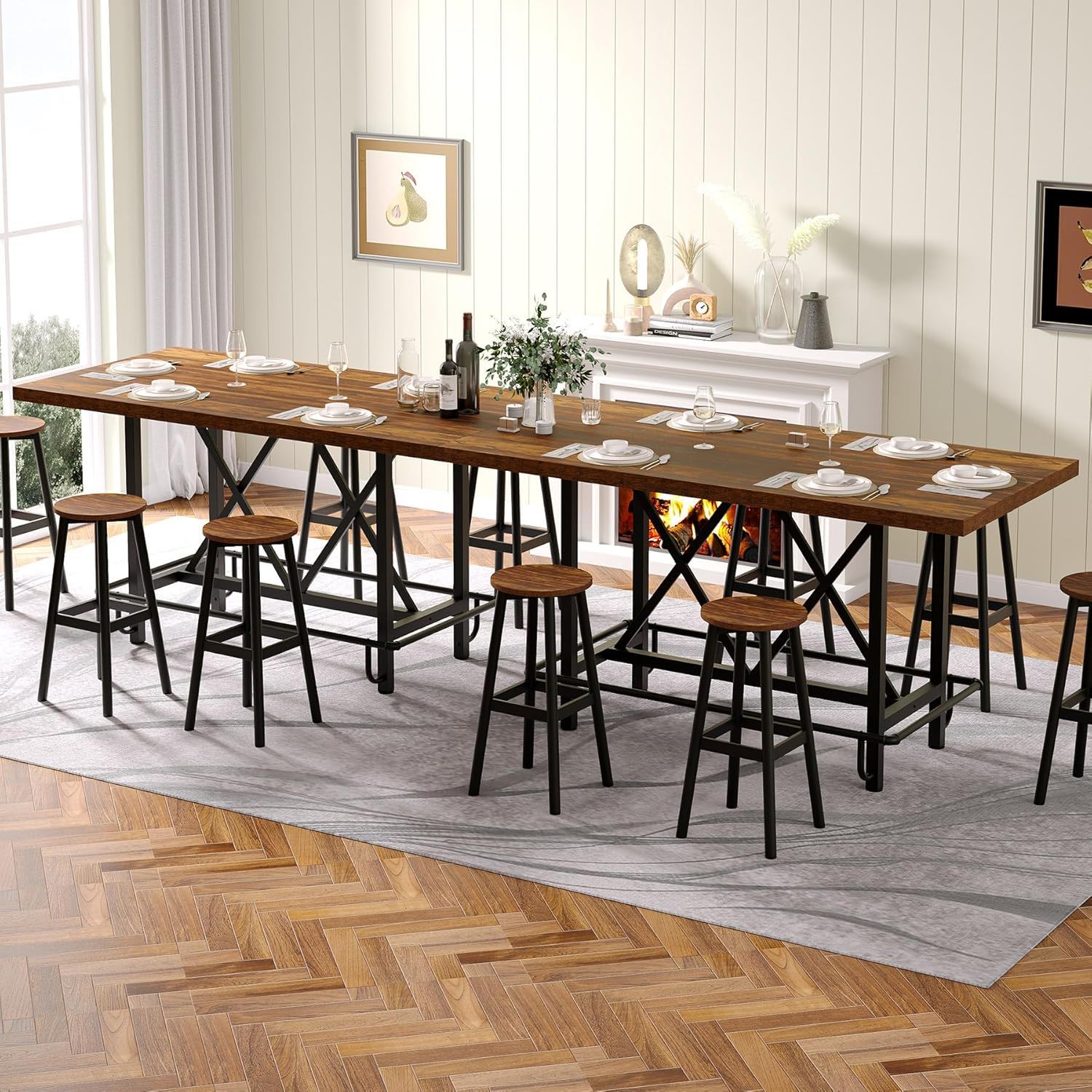 Counter Height Dining Rectangular Kitchen Table For 6 - Brown / Black