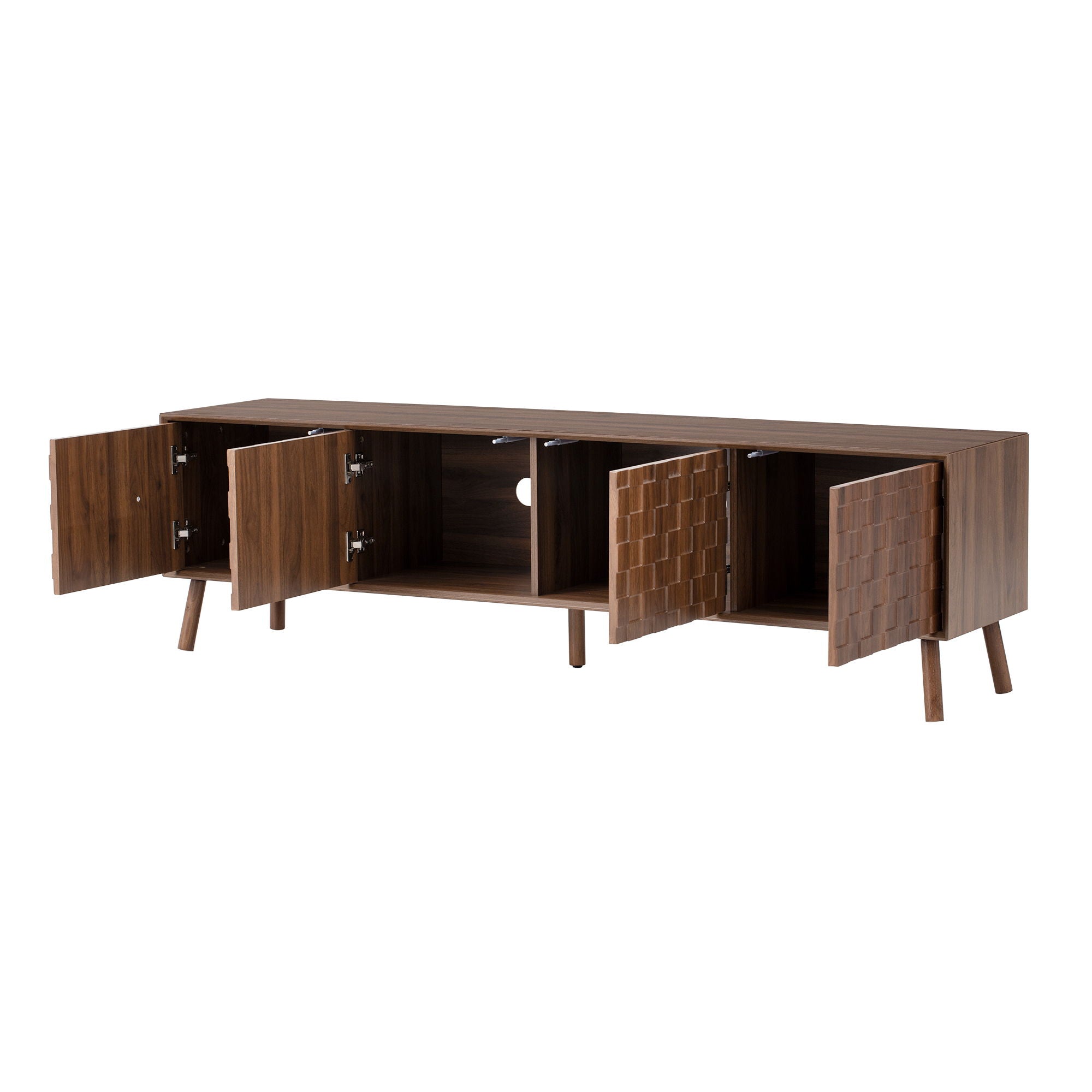 TV Stand With Soft Closing Hinges And Cable Management - Walnut