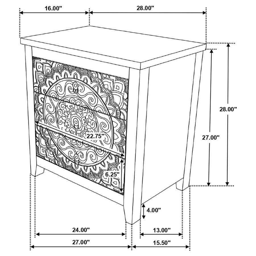 Mariska - 3-Drawer Wood Mandala Cabinet - Distressed White