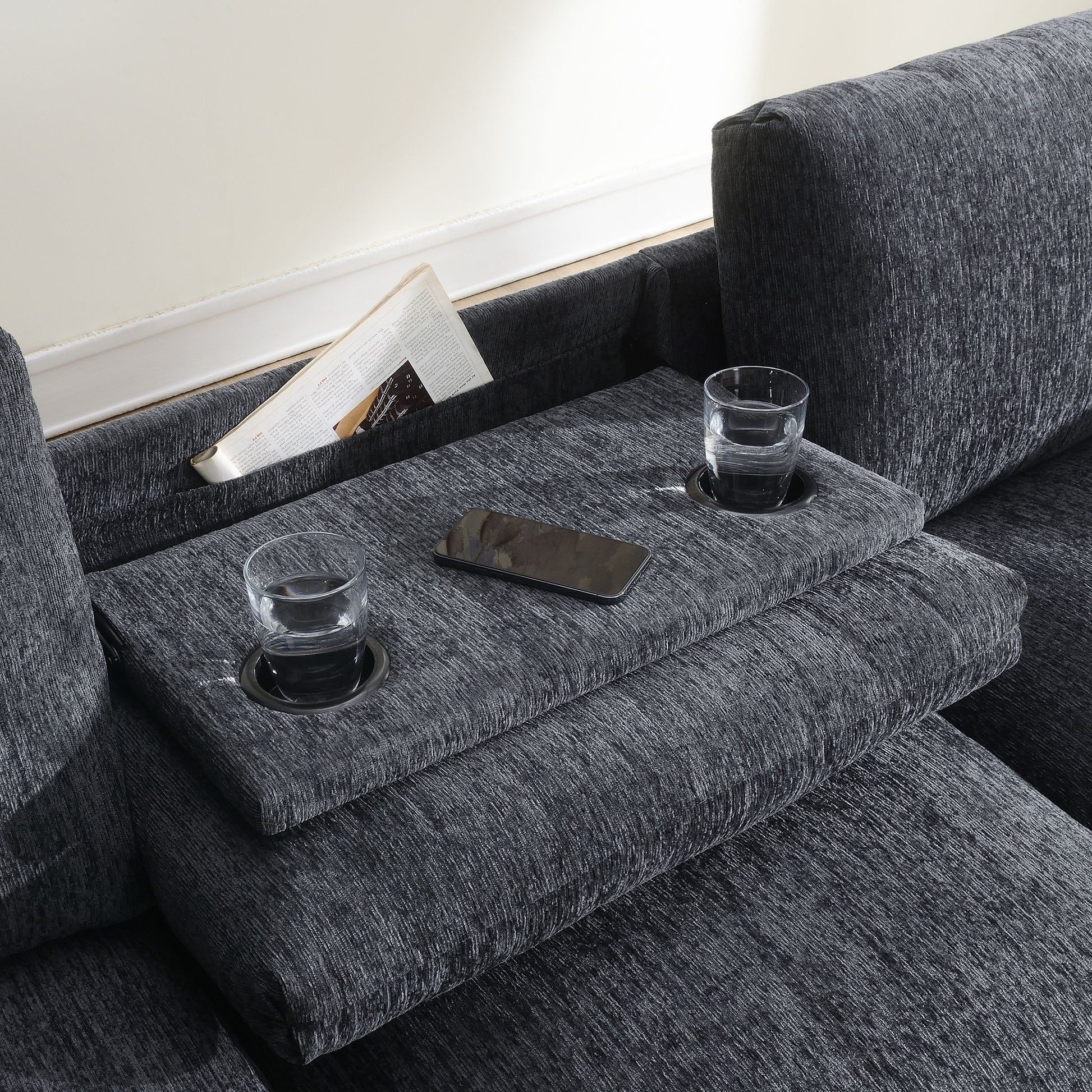 Sectional With Bluetooth Speaker Comfy Cloud Couch Set With Drop Down Table Cup Holders, USB Charger Storage Armrest Wide Seat Sofa - Best Buy Furniture