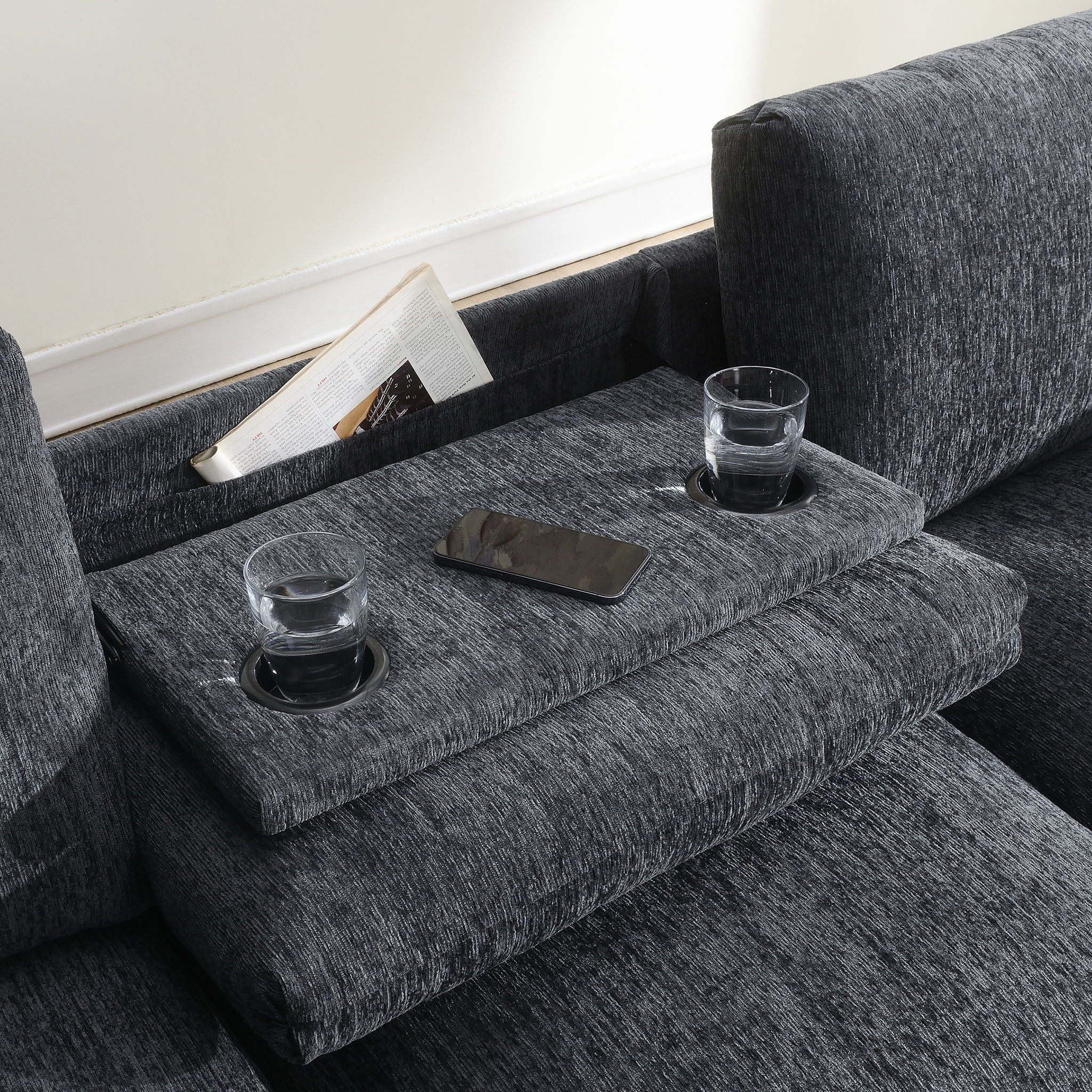 Sectional With Bluetooth Speaker Comfy Cloud Couch Set With Drop Down Table Cup Holders, USB Charger Storage Armrest Wide Seat Sofa - Best Buy Furniture