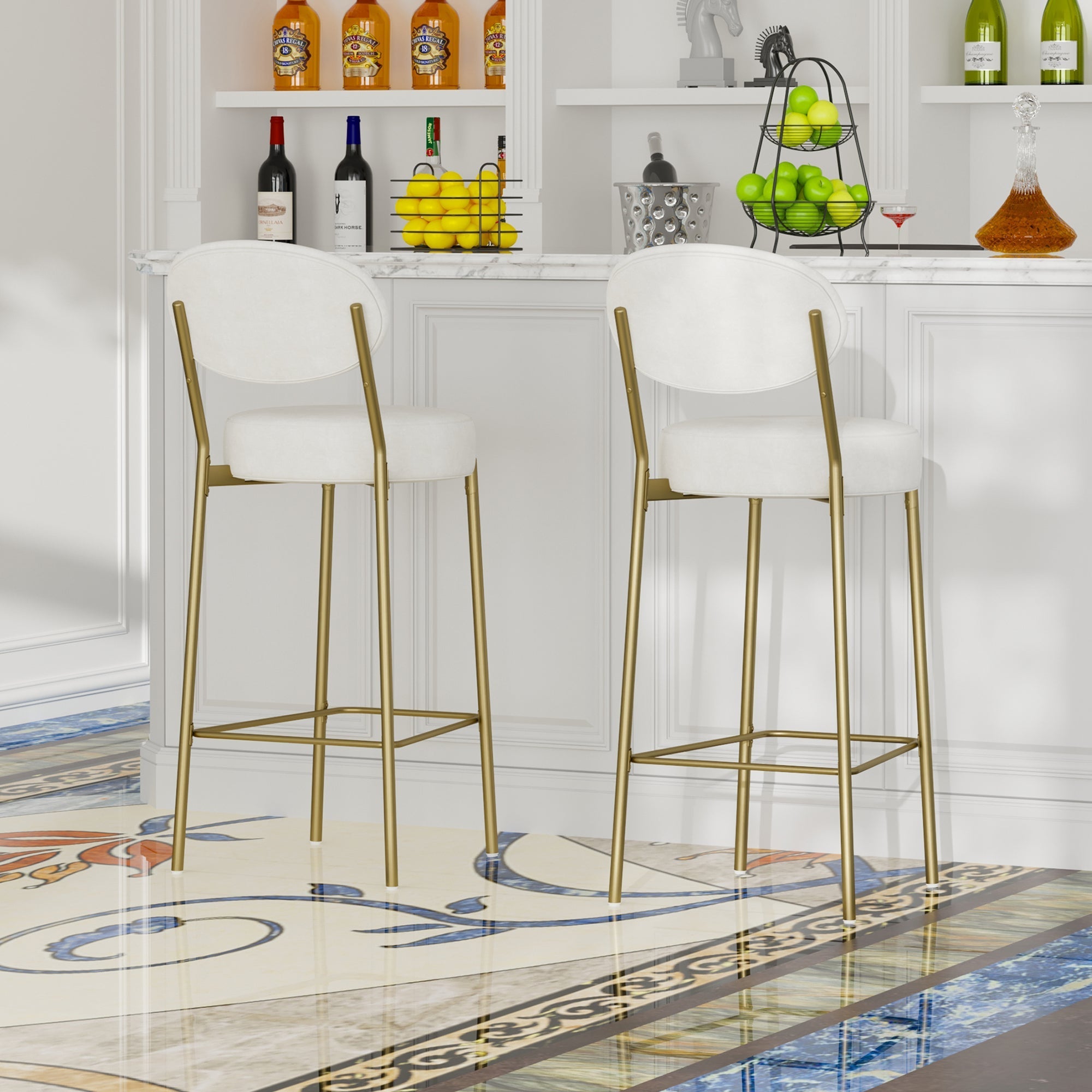 29'' Upholstered Velvet Bar Stools with Backrest & Footrest Set of 2