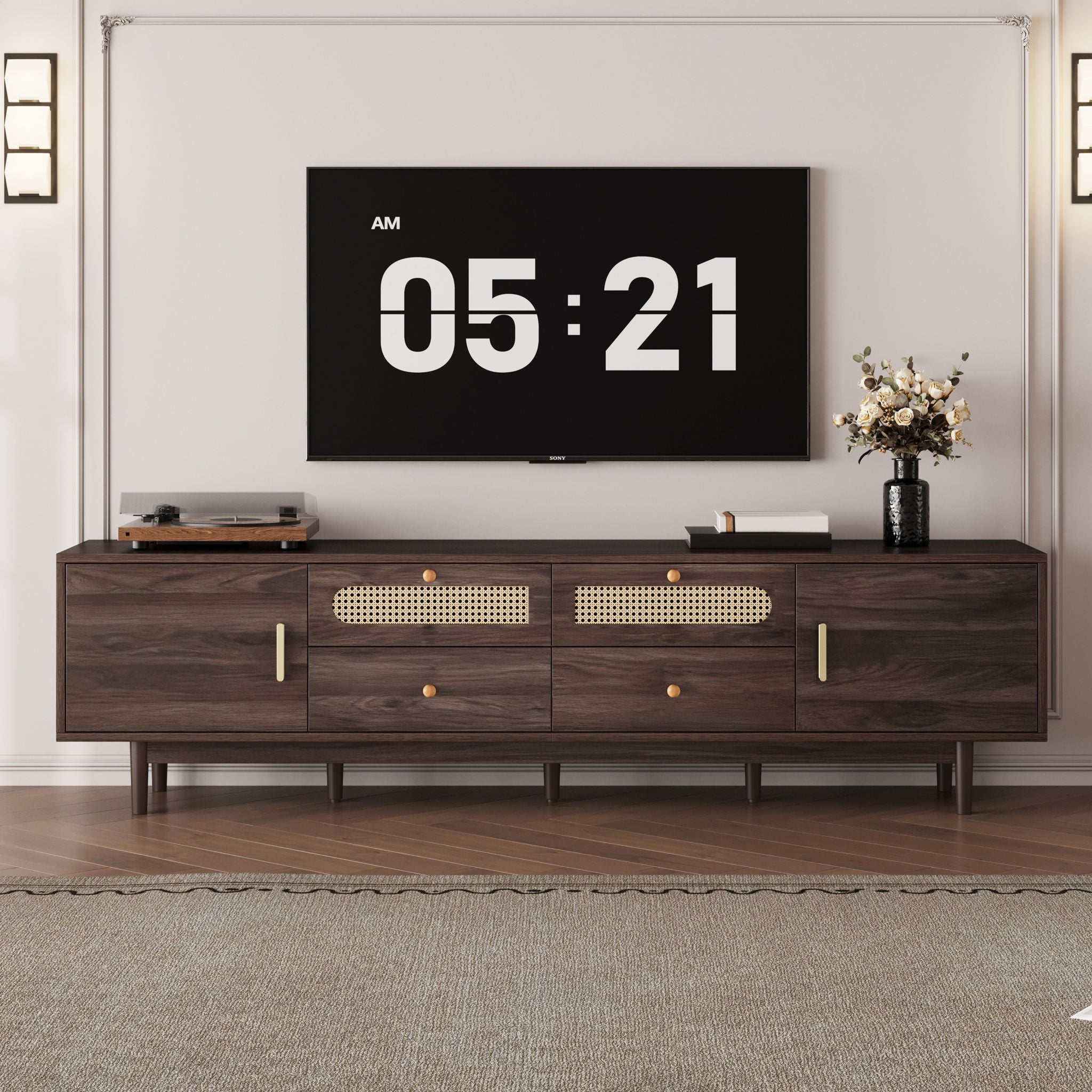 TV Stand With Drawers, Accent Entertainment Center For Living Room - Dark Brown