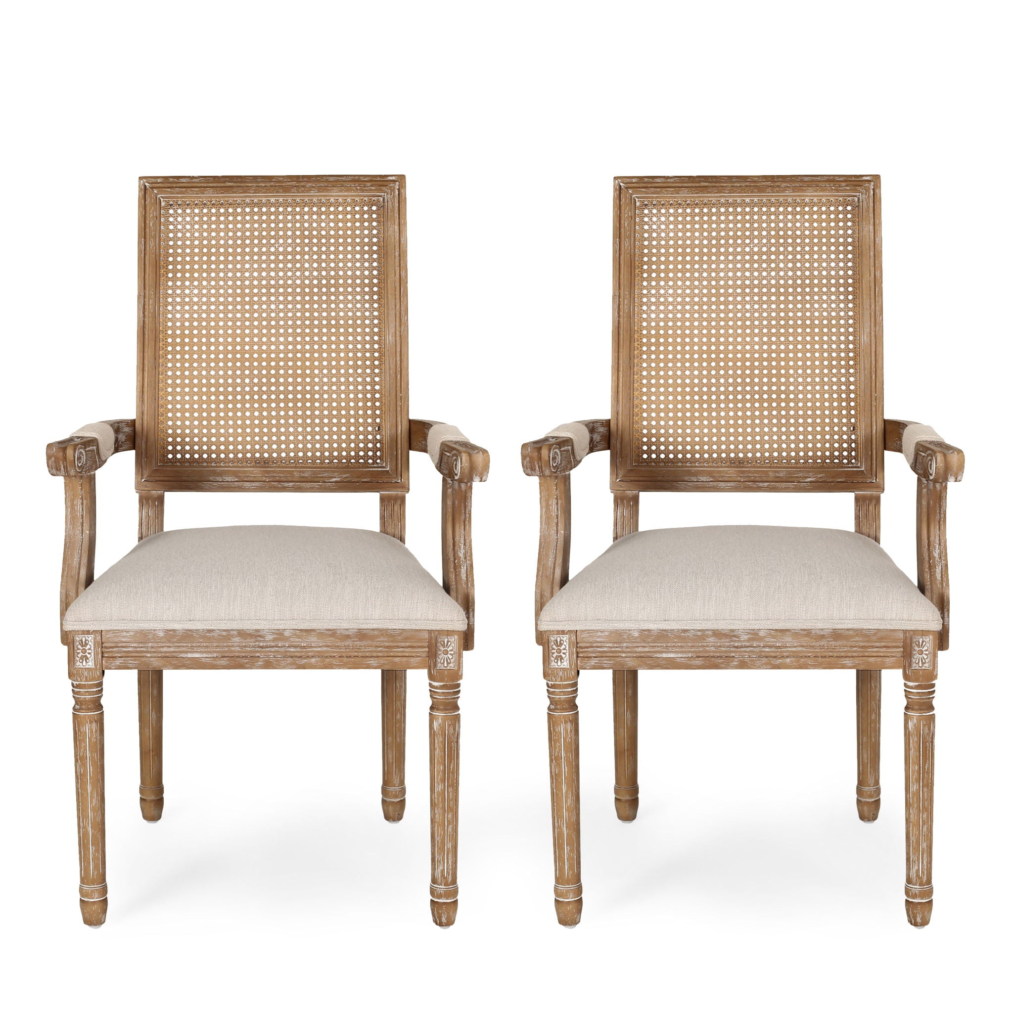 Elegant French Country Style Dining Chair With Cane Backrest