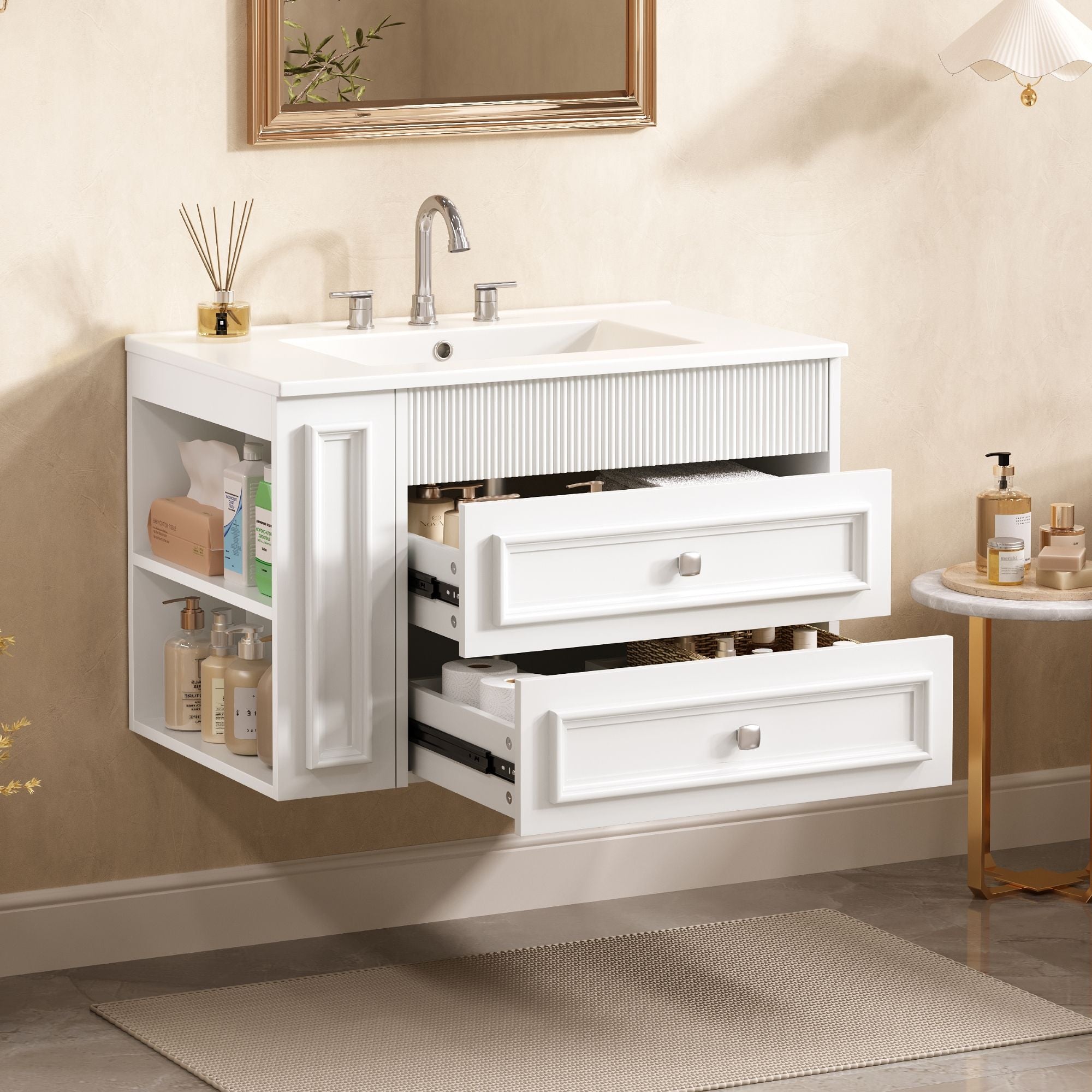 Wall Mounted Bathroom Vanity With 2 Drawers, Sink, Floating Storage Unit