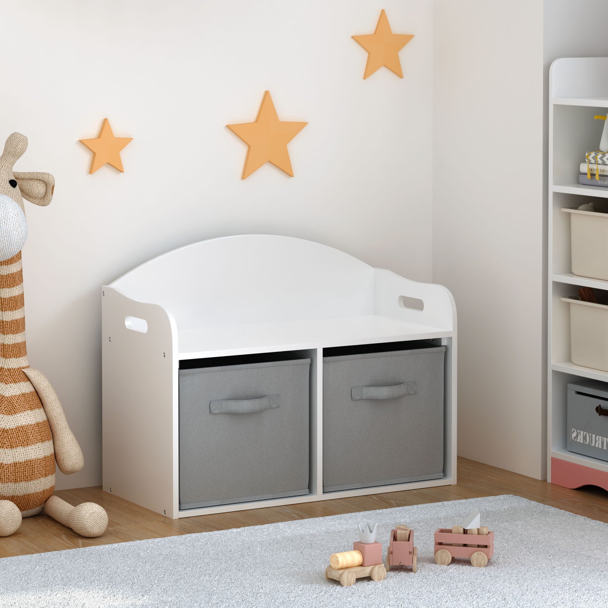 Toy Box Bench With Collapsible Drawers, Storage Cabinet Organizer - White