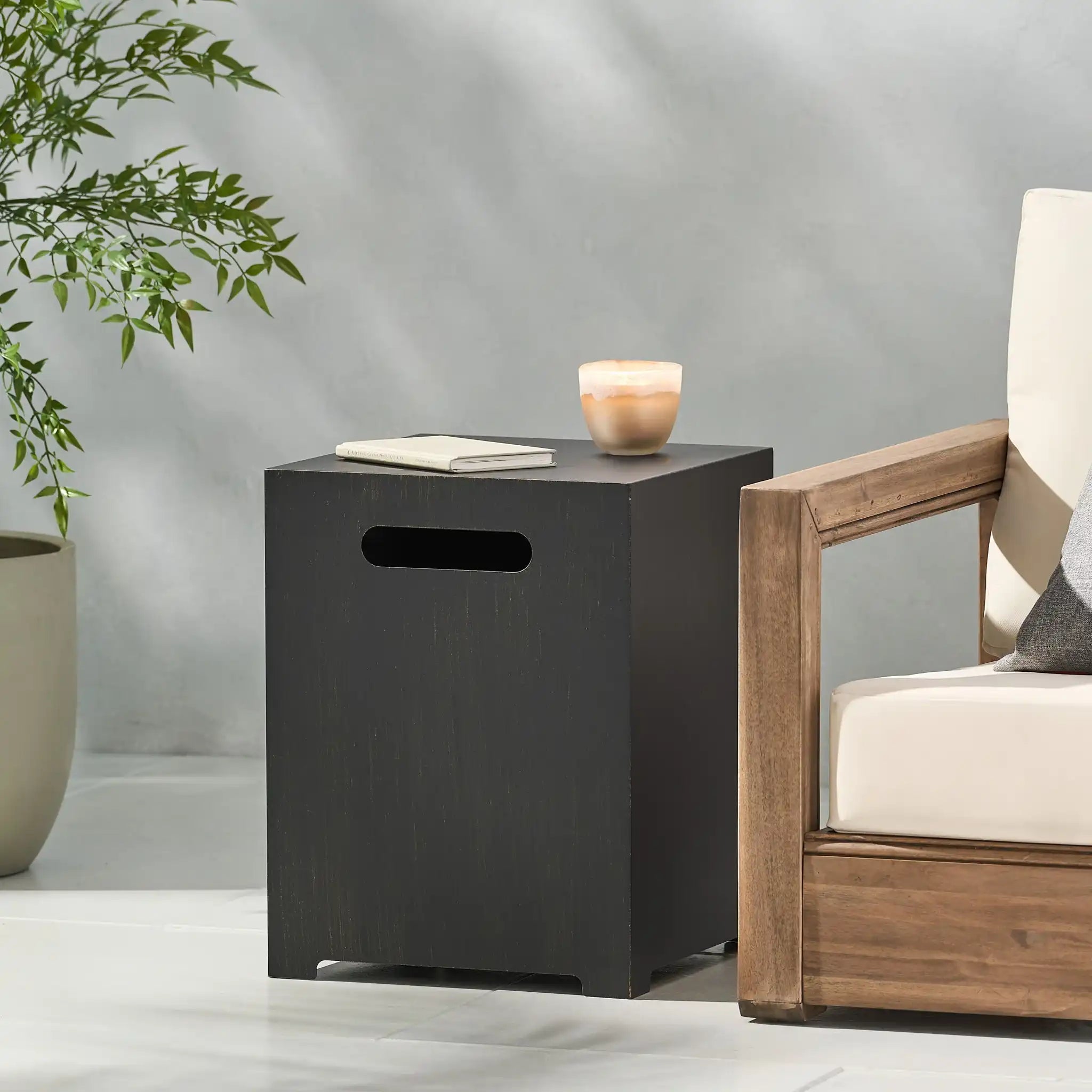 Modern Tank Holder Side Table With Powder Coated Frame