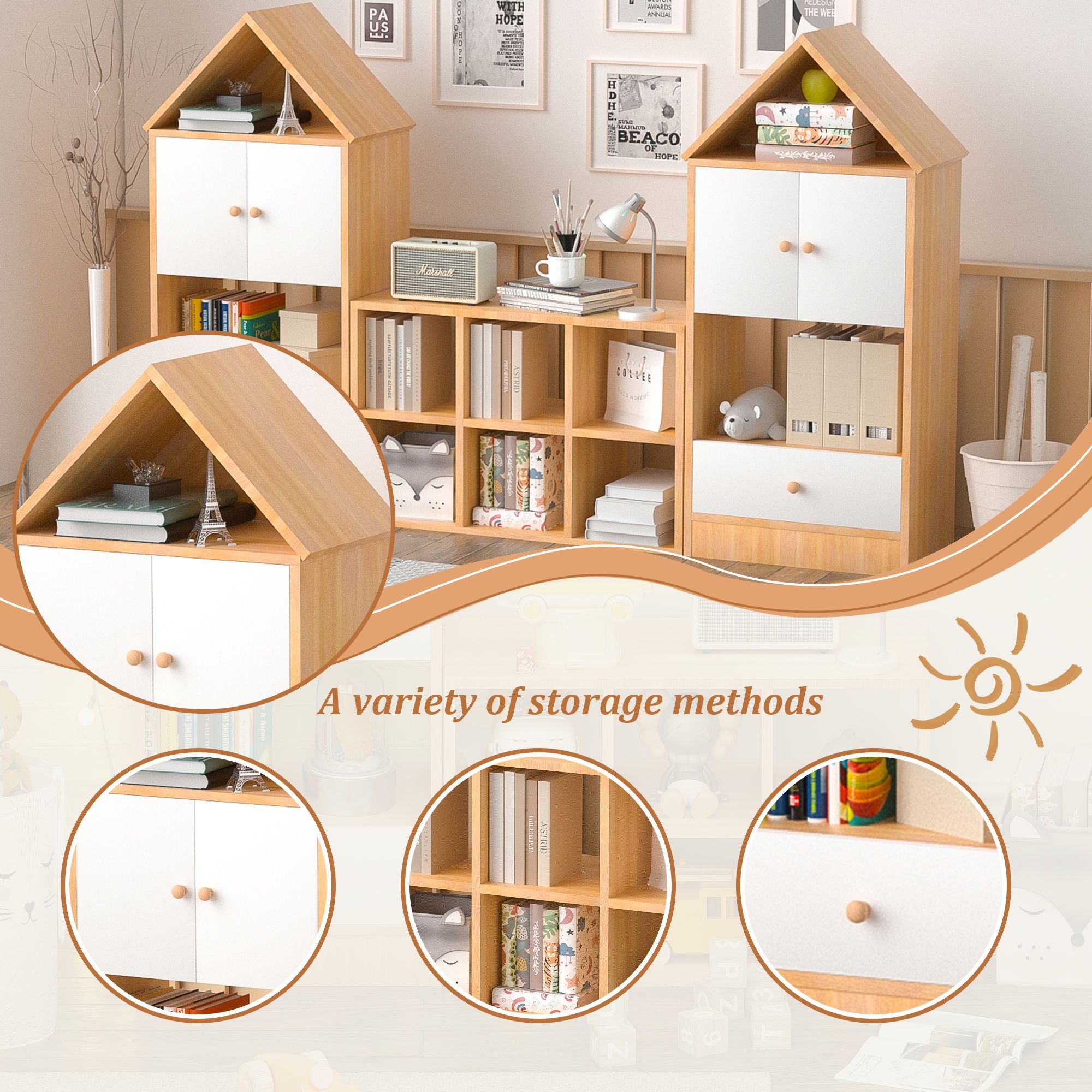 Versatile Children's Bookshelf With House Shaped Design, Multi Functional Storage For Books And Toys