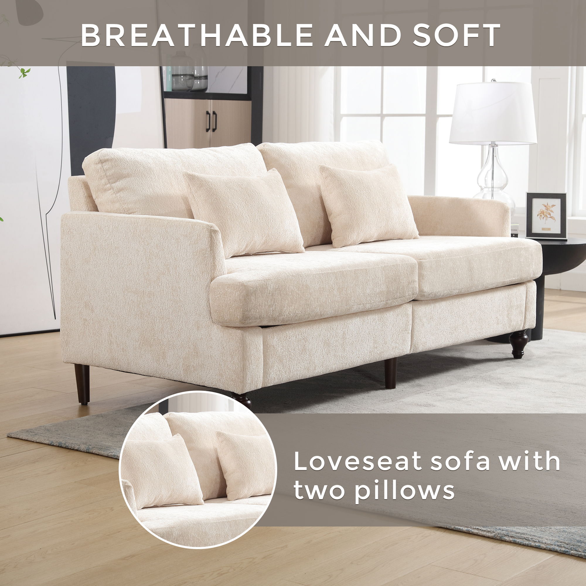 Mid Century Modern Chenille Fabric Loveseat Sofa, 2 Seat Upholstered Couch