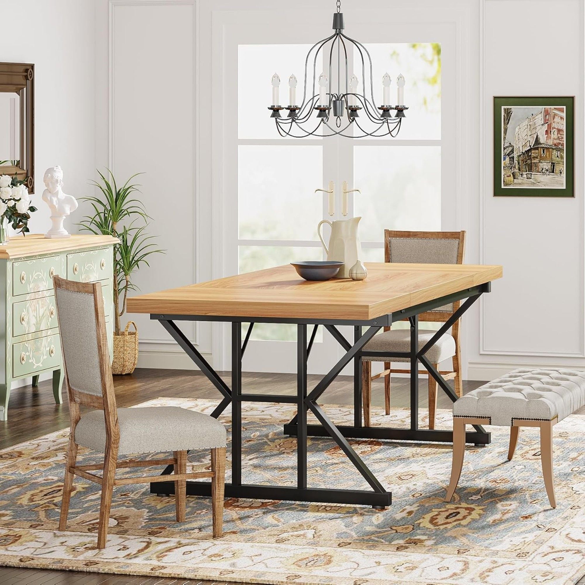 Rectangular Dining Table With X Trestle Metal Legs