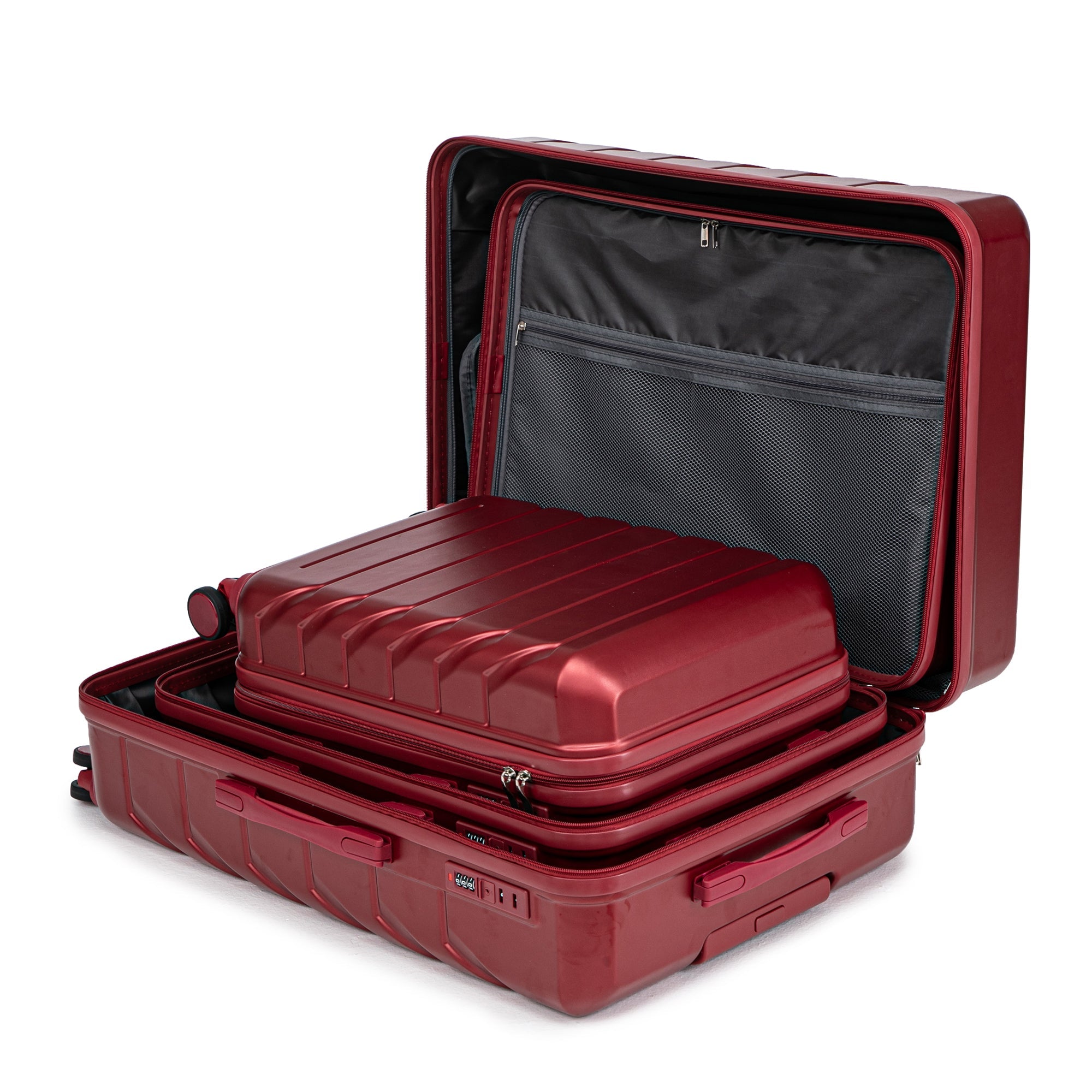 Set 3PCs 20'/24'/28' ABS Spinner Wheel Luggage Wine Red