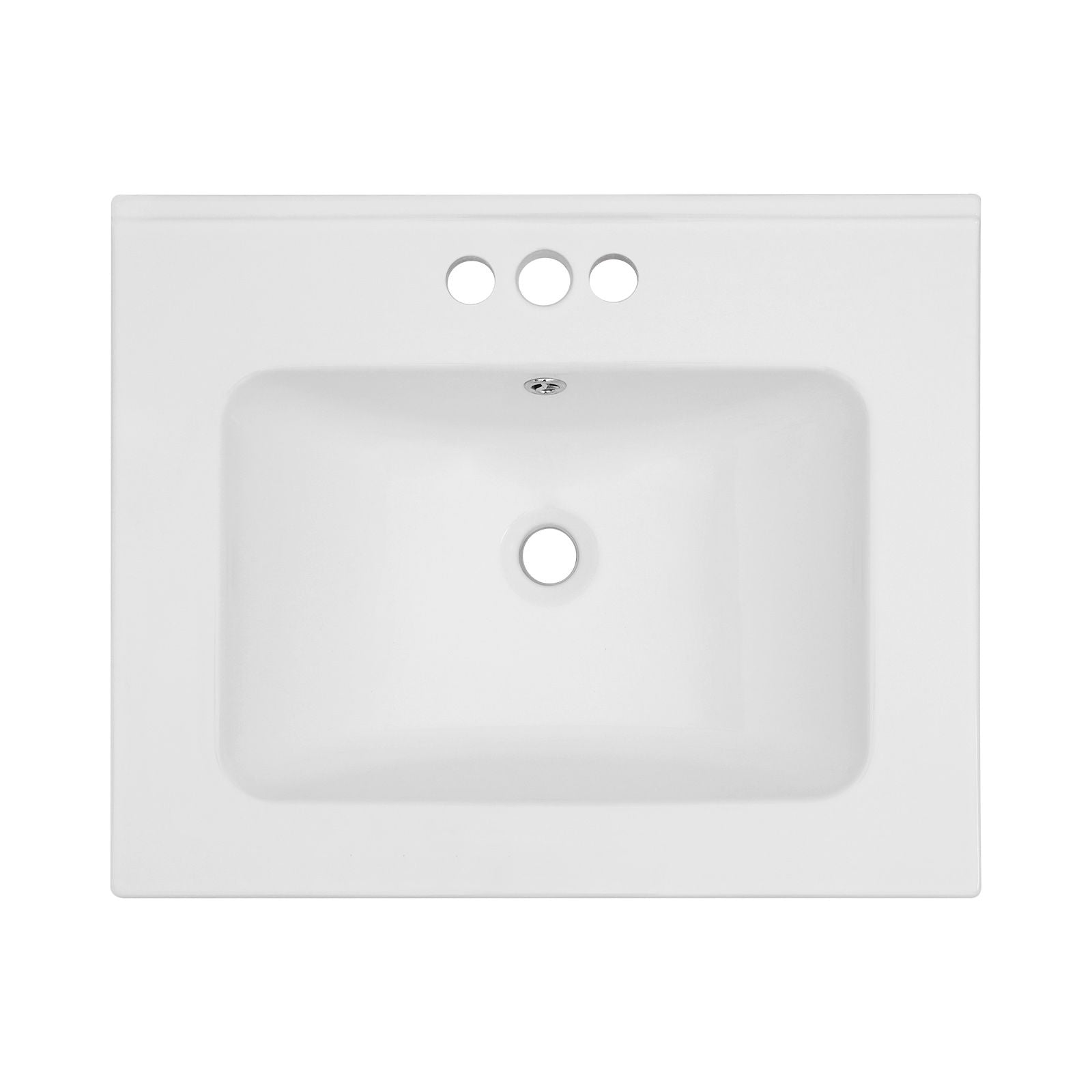 Modern Rectangular Single Vanity Top With Overflow And 3 Faucet Holes - White