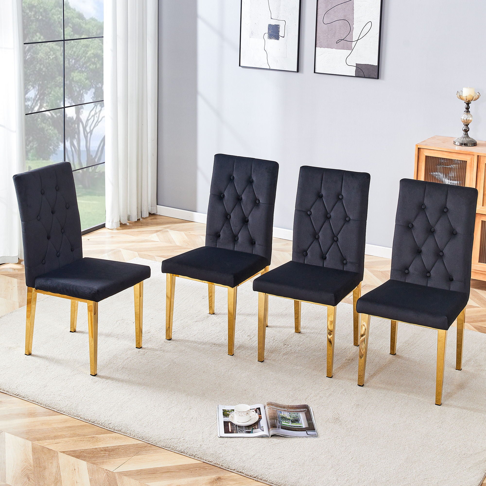 Vintage Style Armless Dining Chairs Set With Grid And Buckle Design