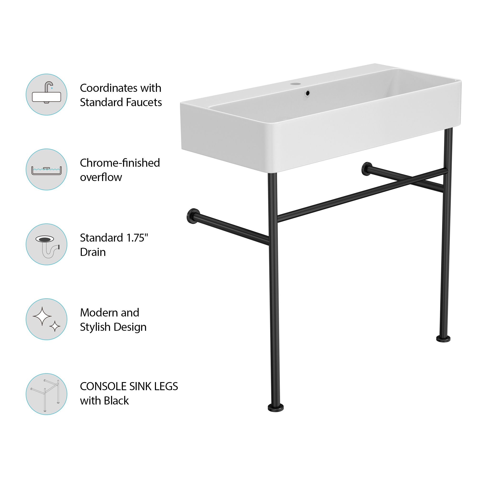 Ceramic Console Bathroom Sink With Overflow