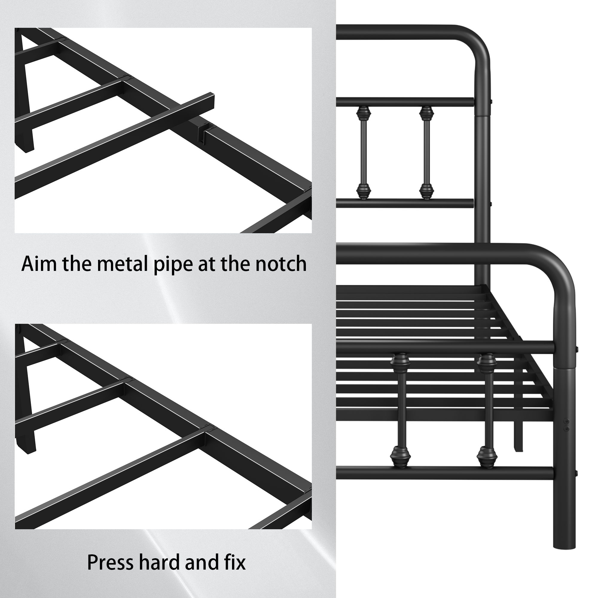 Metal Bed Frame, Full Size with Headboard and Under Bed Storage