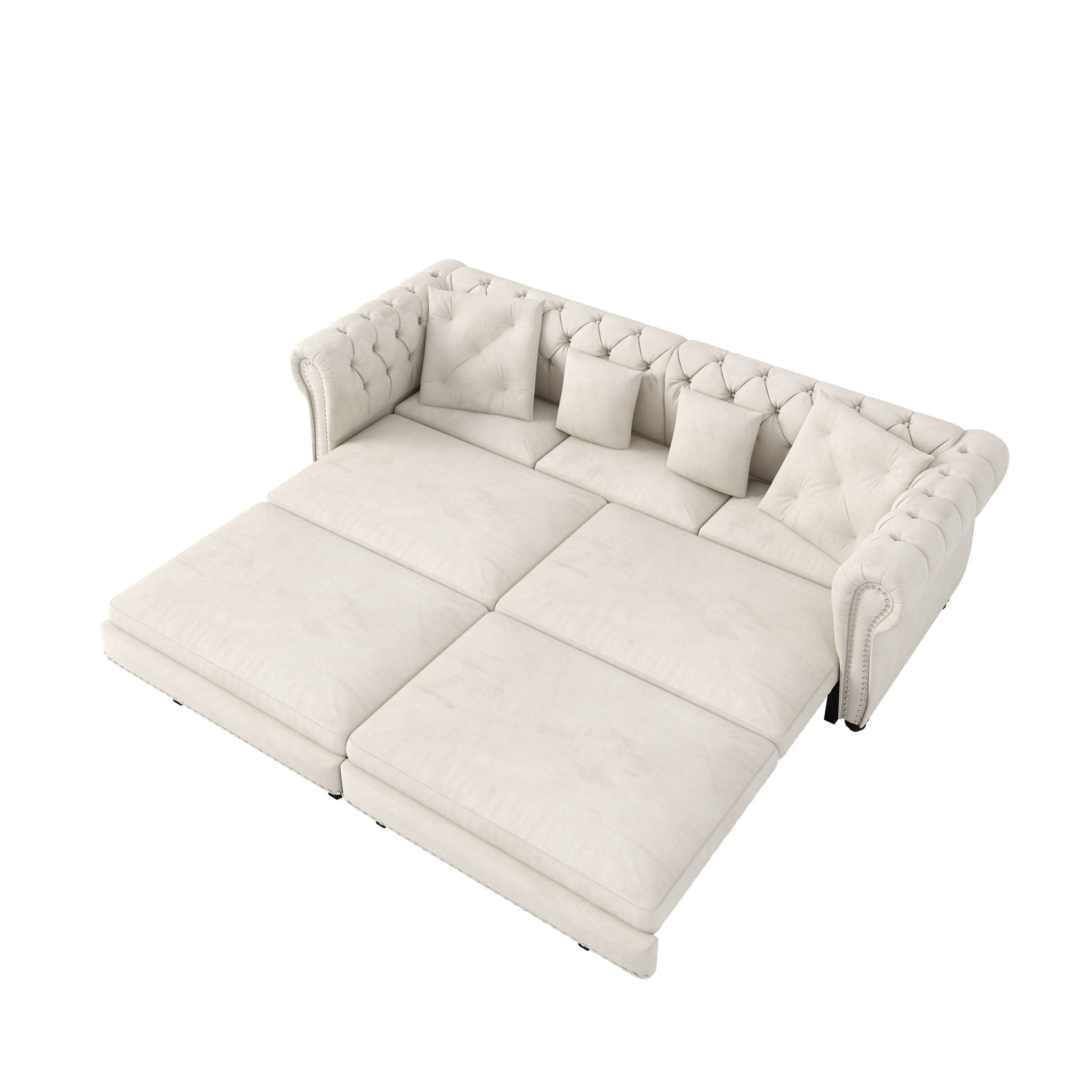 3 In 1 Pull Out Sofa Bed, Convertible Sleeper Sofa Bed, 3 Seater Sofa With Movable Ottoman - Beige