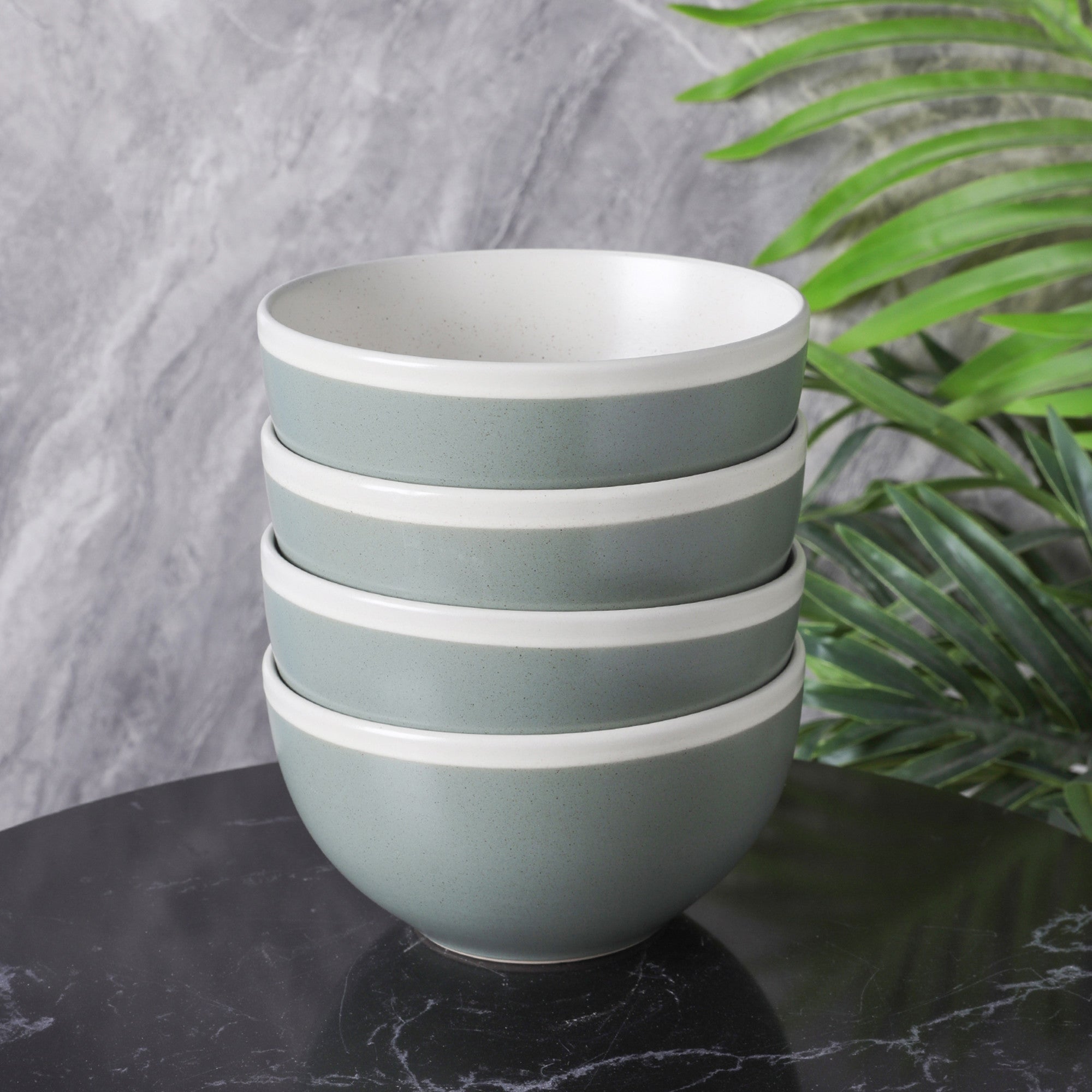 Serenity Stoneware Bowl - Green And Cream