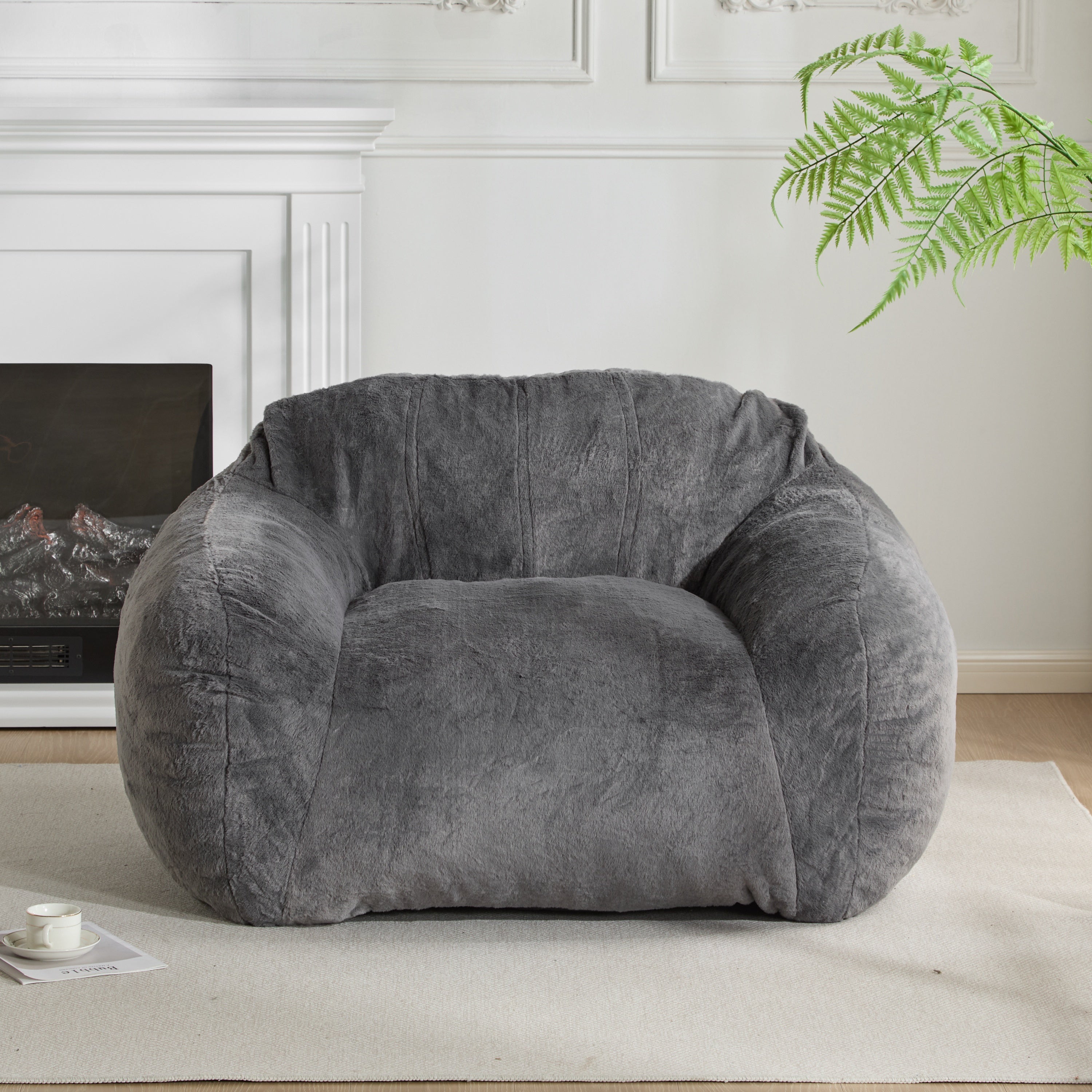 Sezze Indoor Bean Bag Chair with Gray Faux Fur