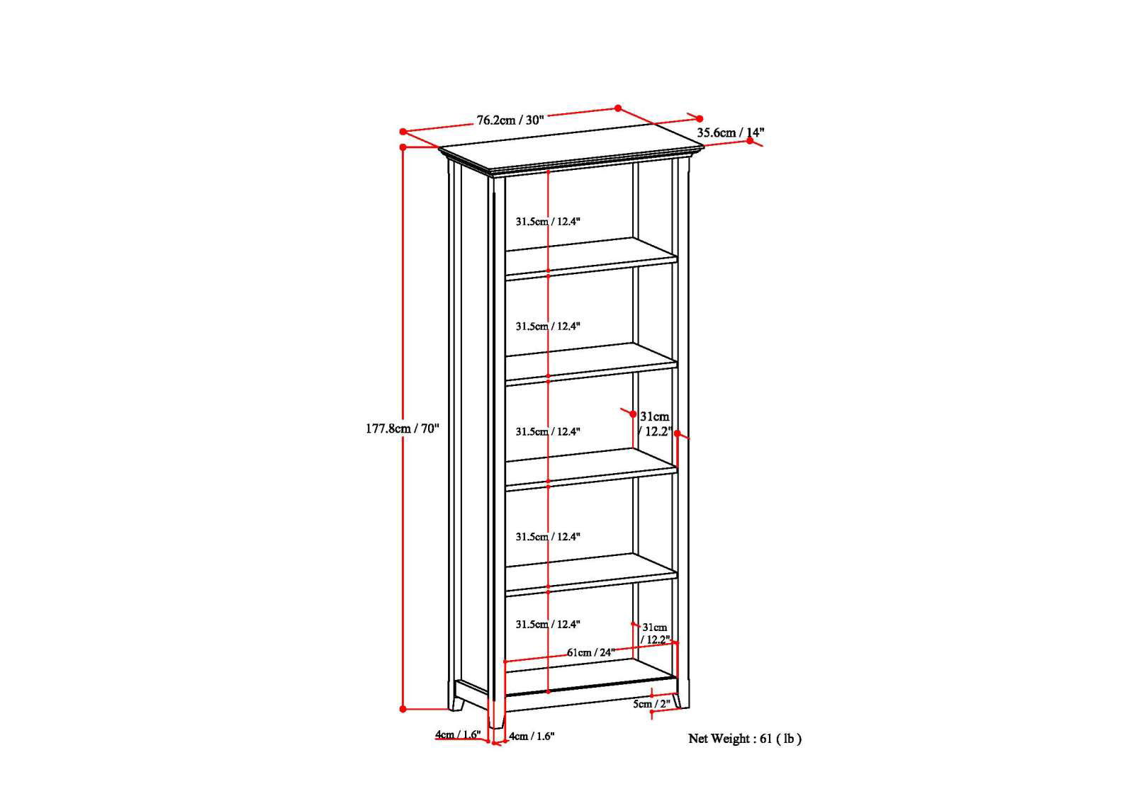 Amherst - 5 Shelf Bookcase, Handcrafted - Best Buy Furniture