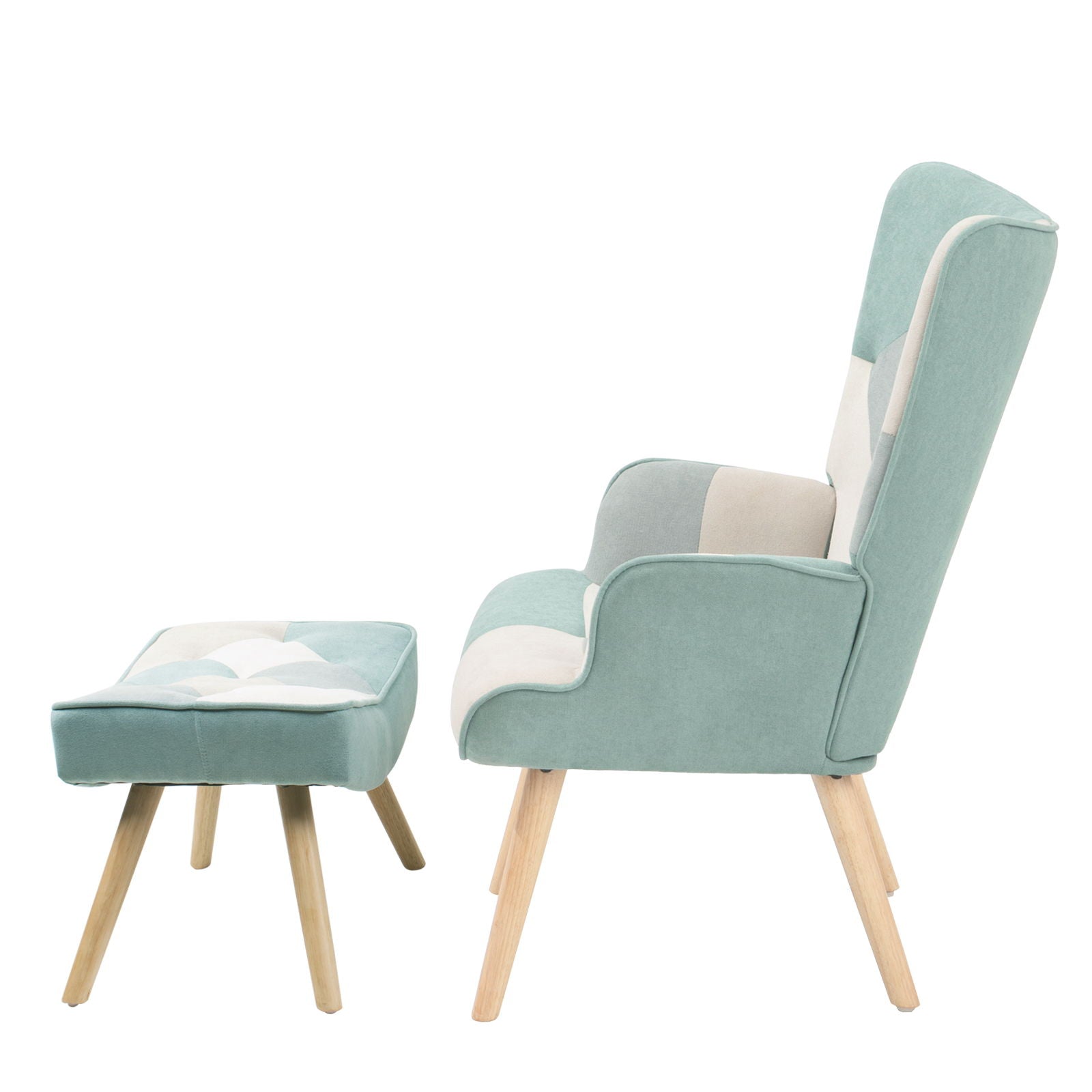 Accent Chair With Ottoman, Living Room Chair And Ottoman Set, Comfy Side Armchair For Bedroom, Creative Splicing Cloth Surface - Blue
