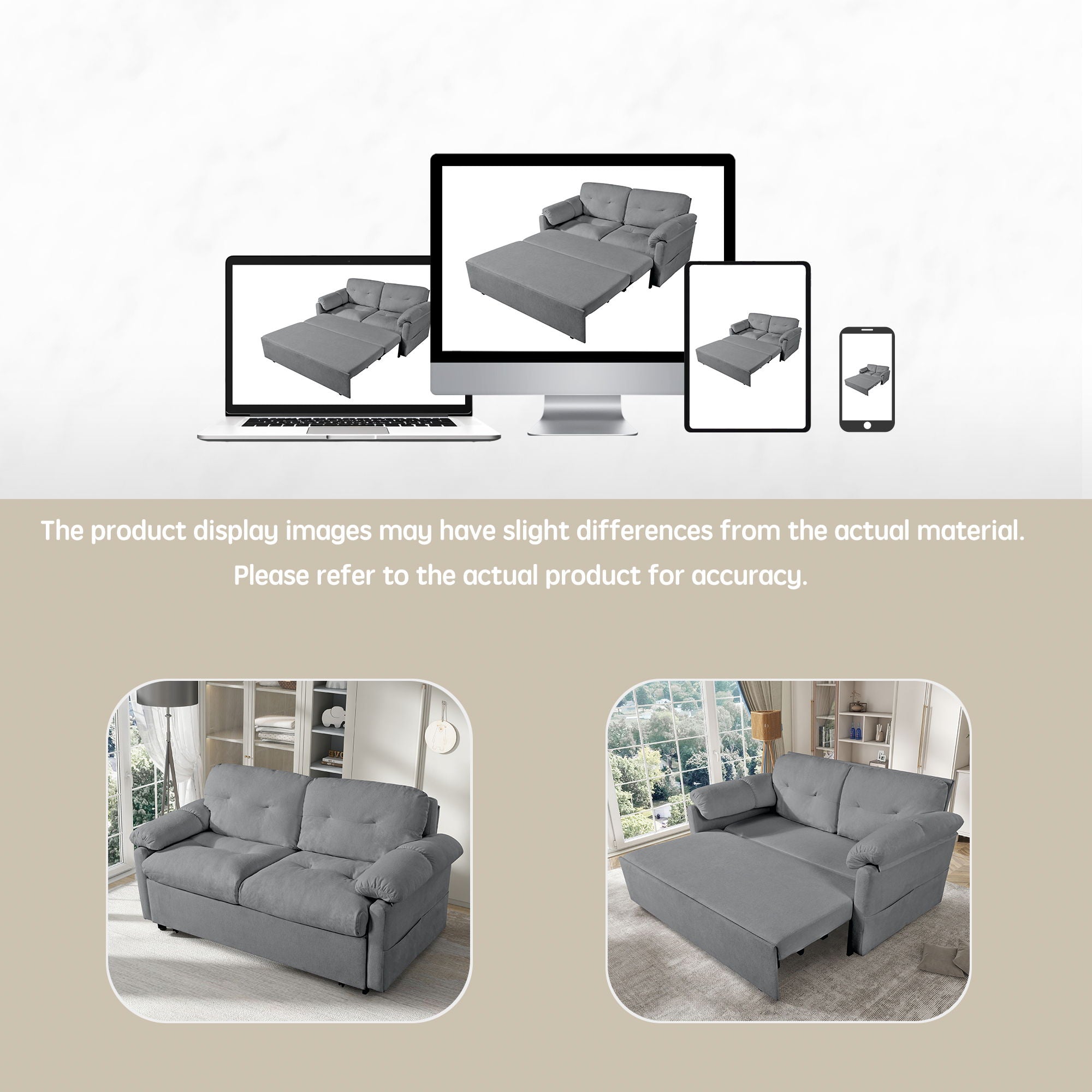 Convertible Pull Out Sofa Bed Queen Size, 3 In 1 With Side Storage