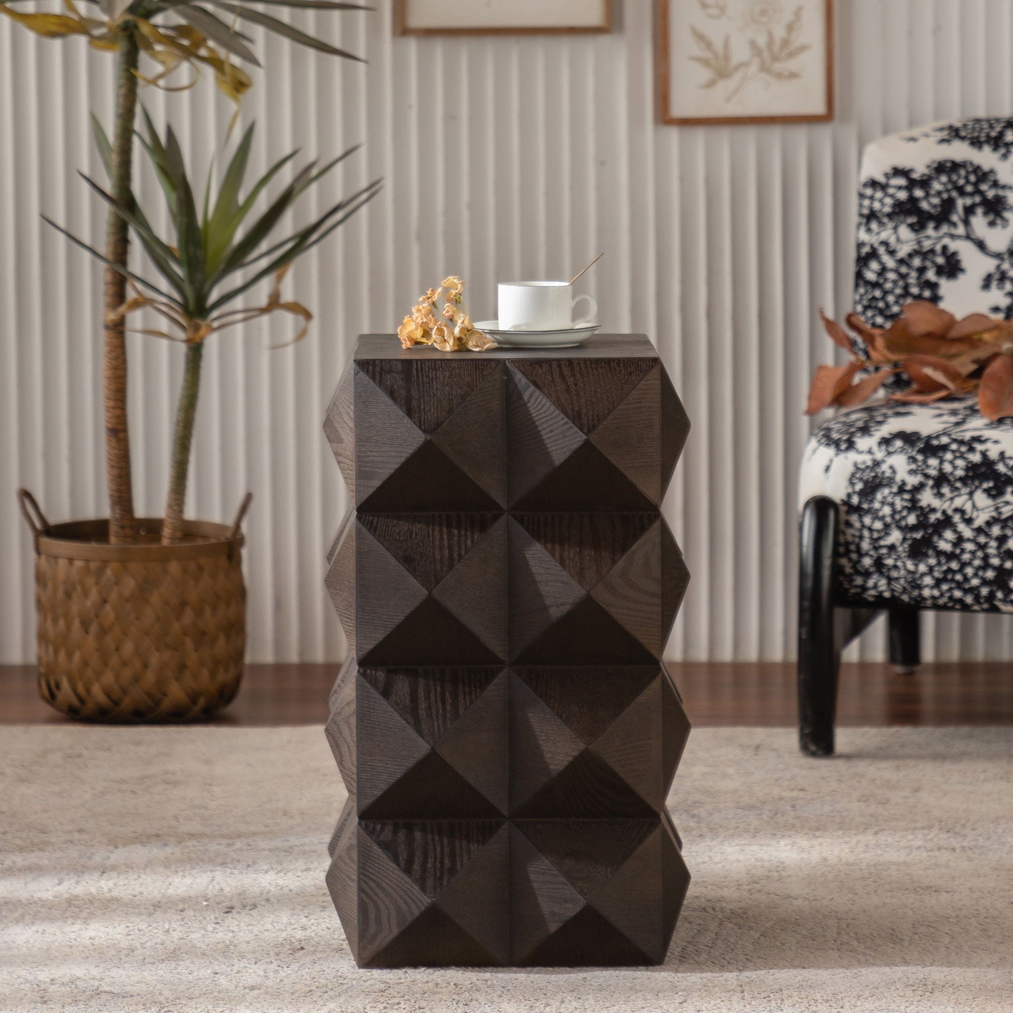 Side Table With 3D Embossed Pattern Design