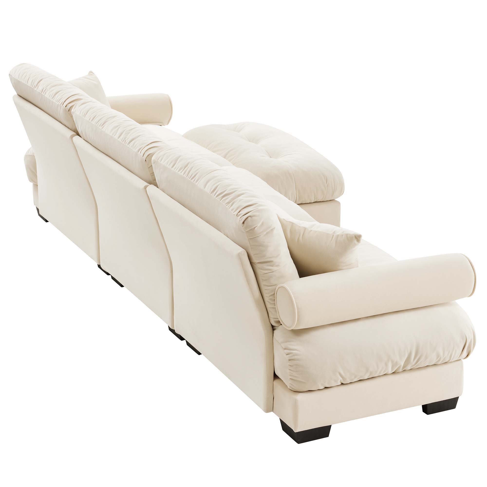 Modern Sectional Sofa With Ottoman, Round Bolster Armrests, Waist And Throw Pillows