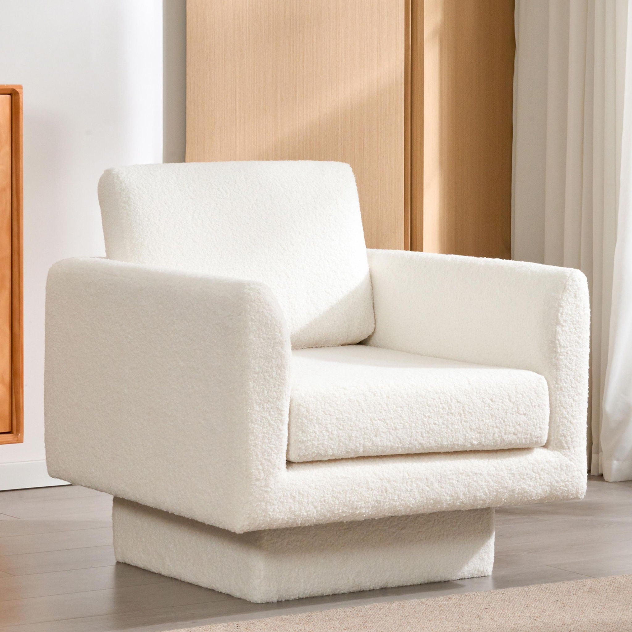 360° Modern Swivel Accent Chair Round Armchair, Thick Padded Single Lounge Sofa Upholstered Comfy