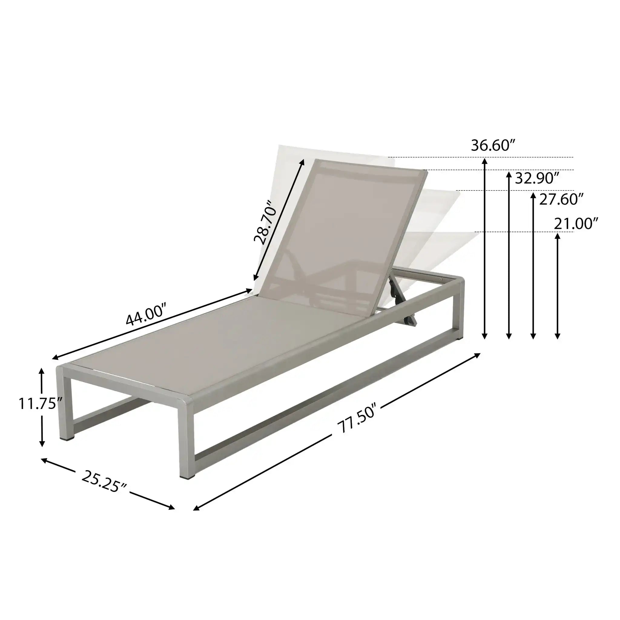 Outdoor Patio Chaise Lounge With 5 Reclining Positions