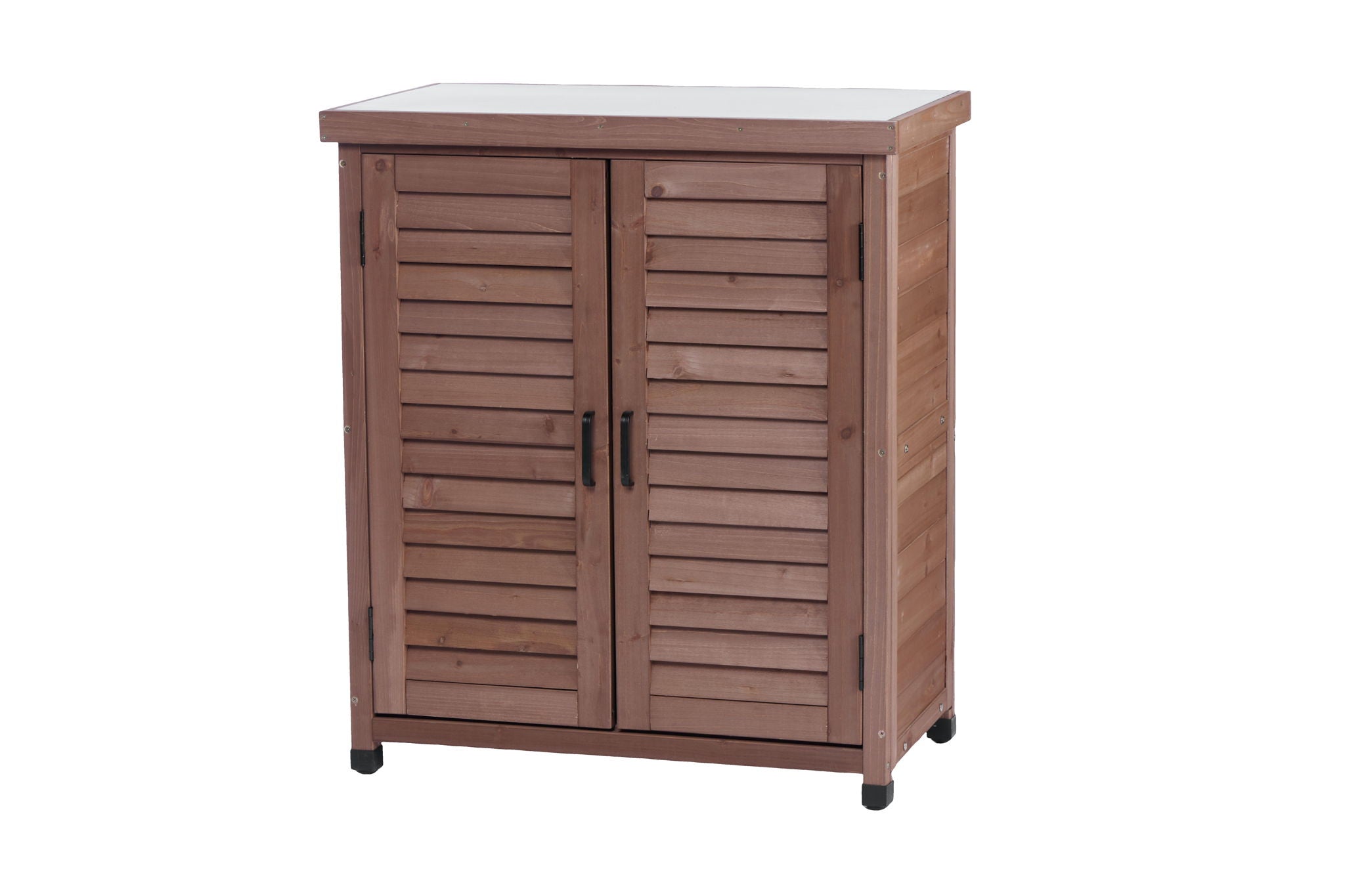 Potting Bench With Storage Cabinet And Metal Table Top For Outdoor