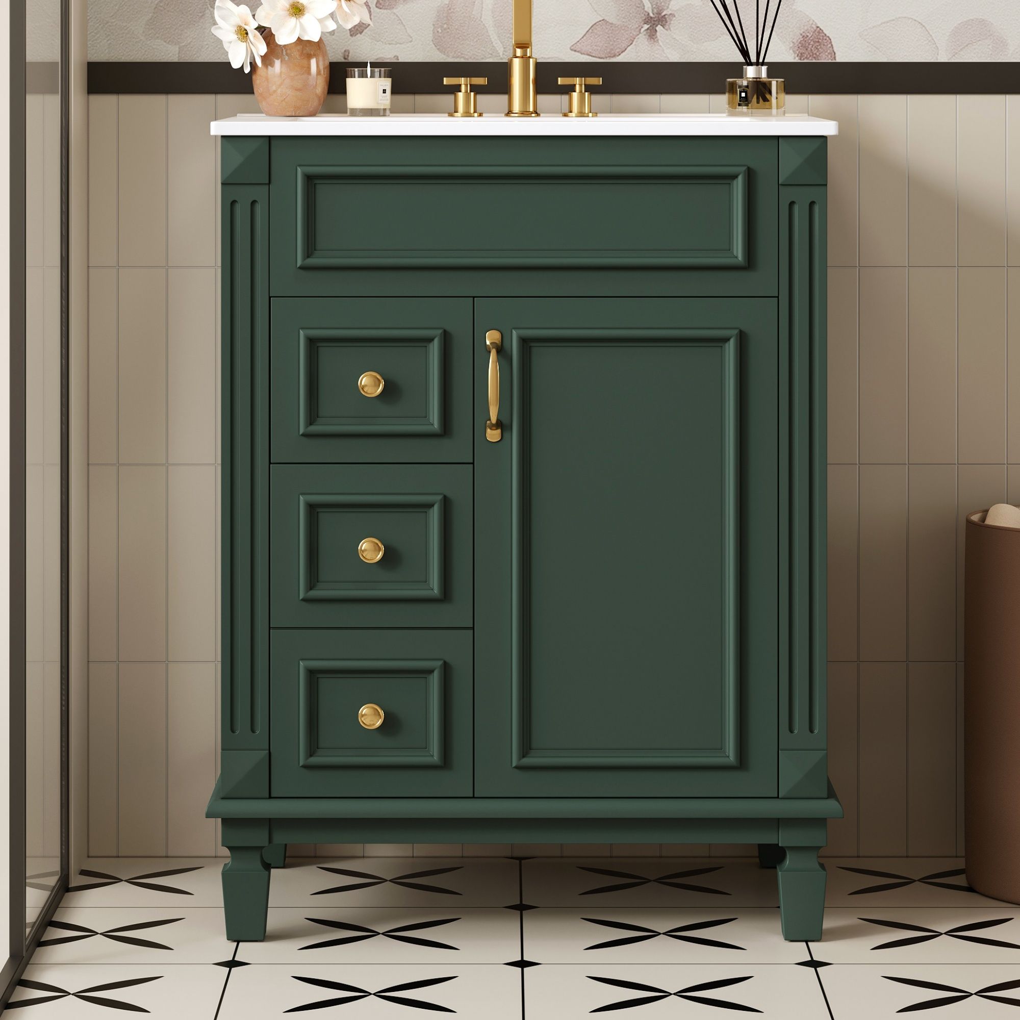 Bathroom Vanity With Sink, Compact Cabinet & 2 Drawers And Adjustable Shelf