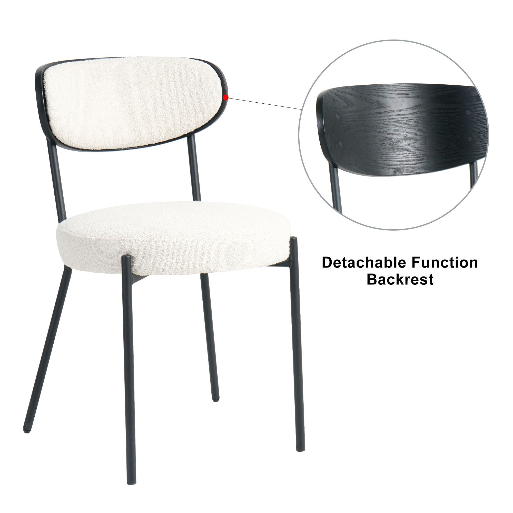 Boucle Modern Kitchen Dining Chair With Bentwood Back (Set of 2)