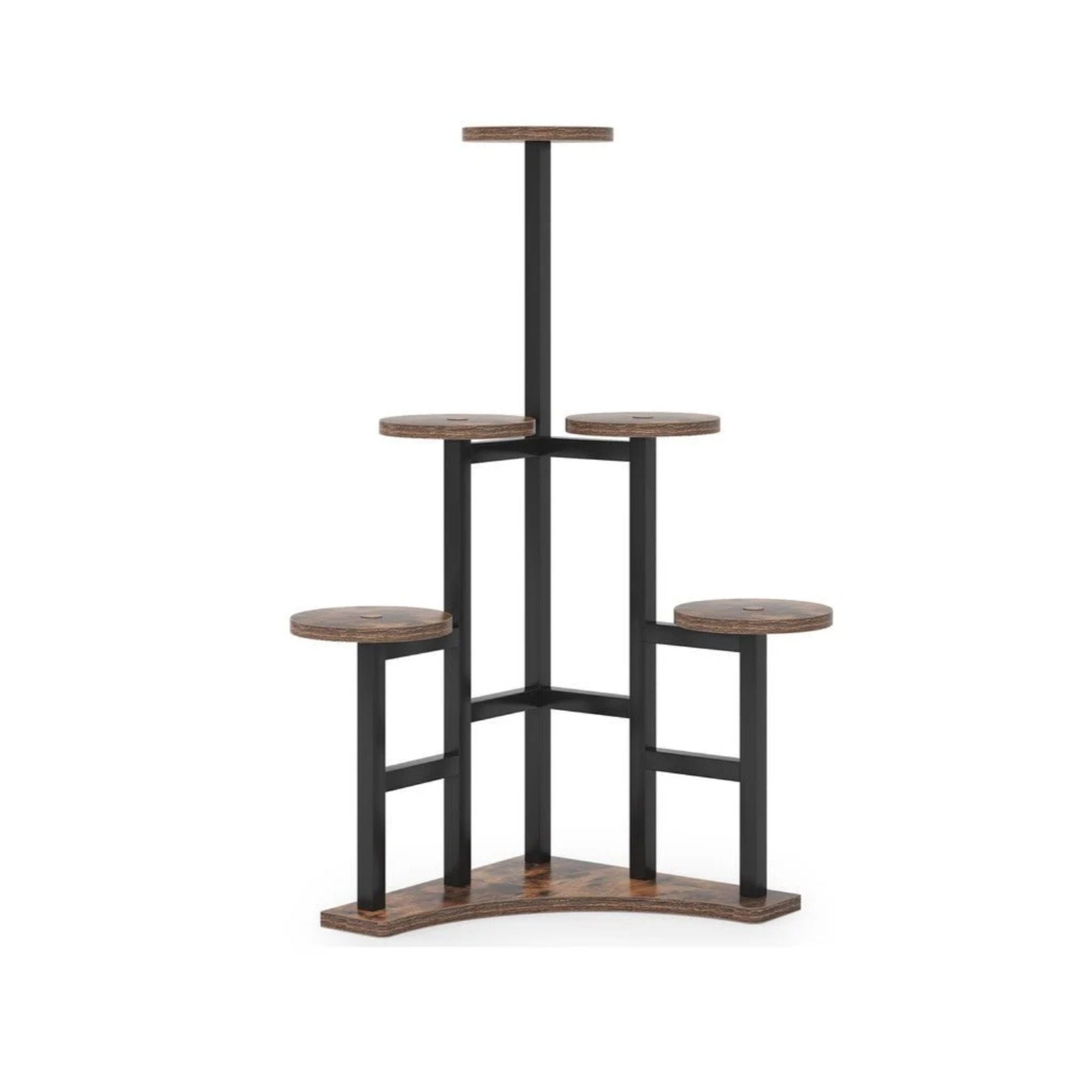 6 Tier Corner Plant Shelf With Frame For Living Room - Rustic Brown