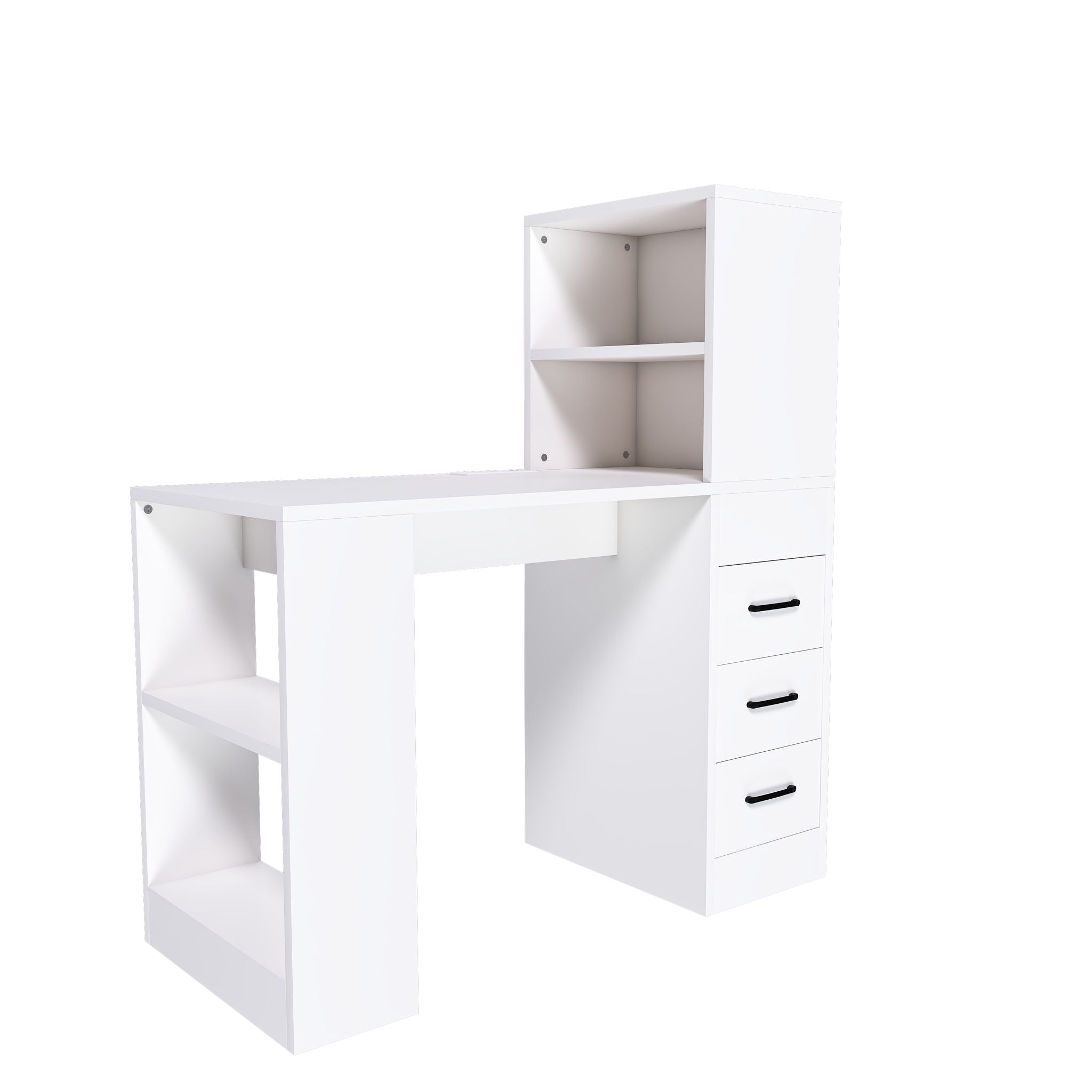 Modern Computer Desk With Built In Socket 3 Slide Drawers 4 Storage Levels - White