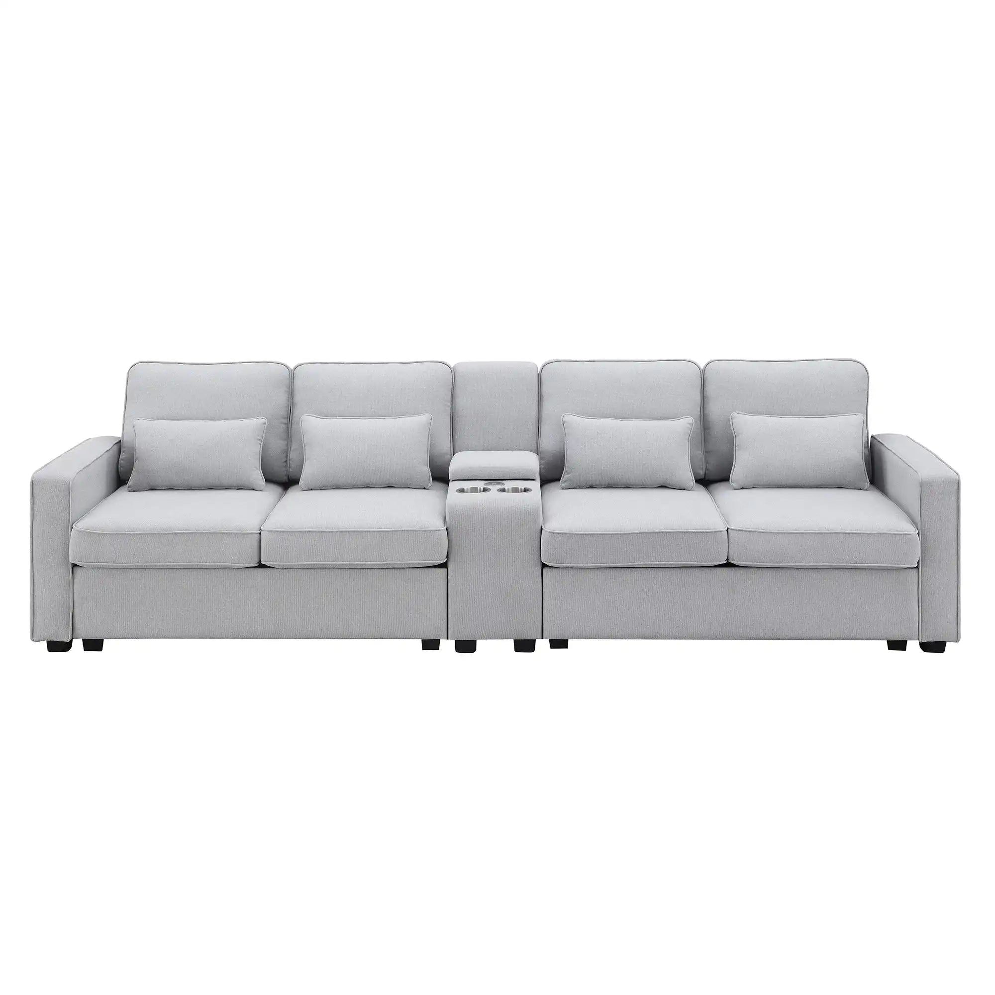 114.2" Modern Upholstered Sofa with Console, 4 Seats, Linen Fabric - Best Buy Furniture