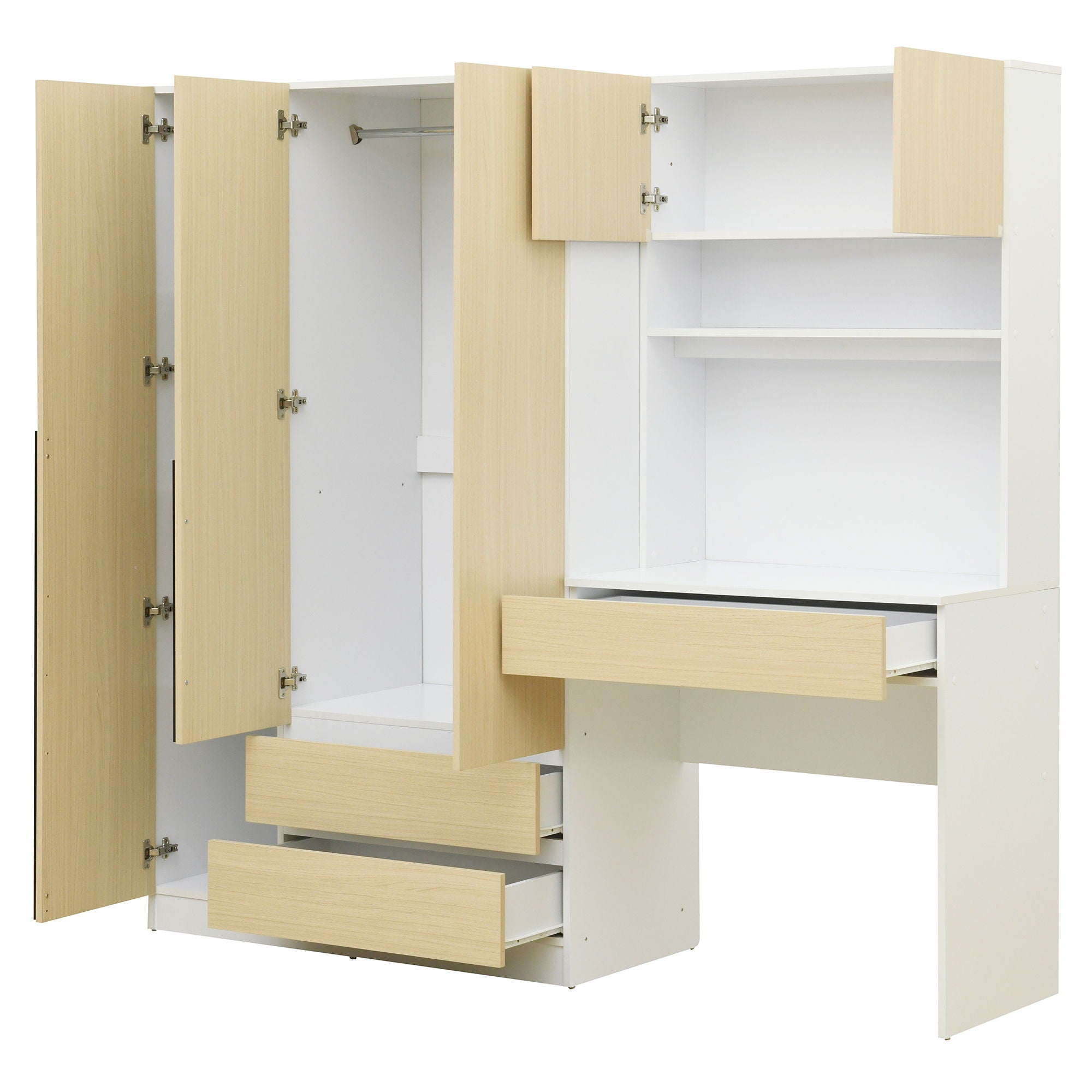 3 Door Storage Desk Wardrobe For Bedroom With Shelves And 3 Drawers