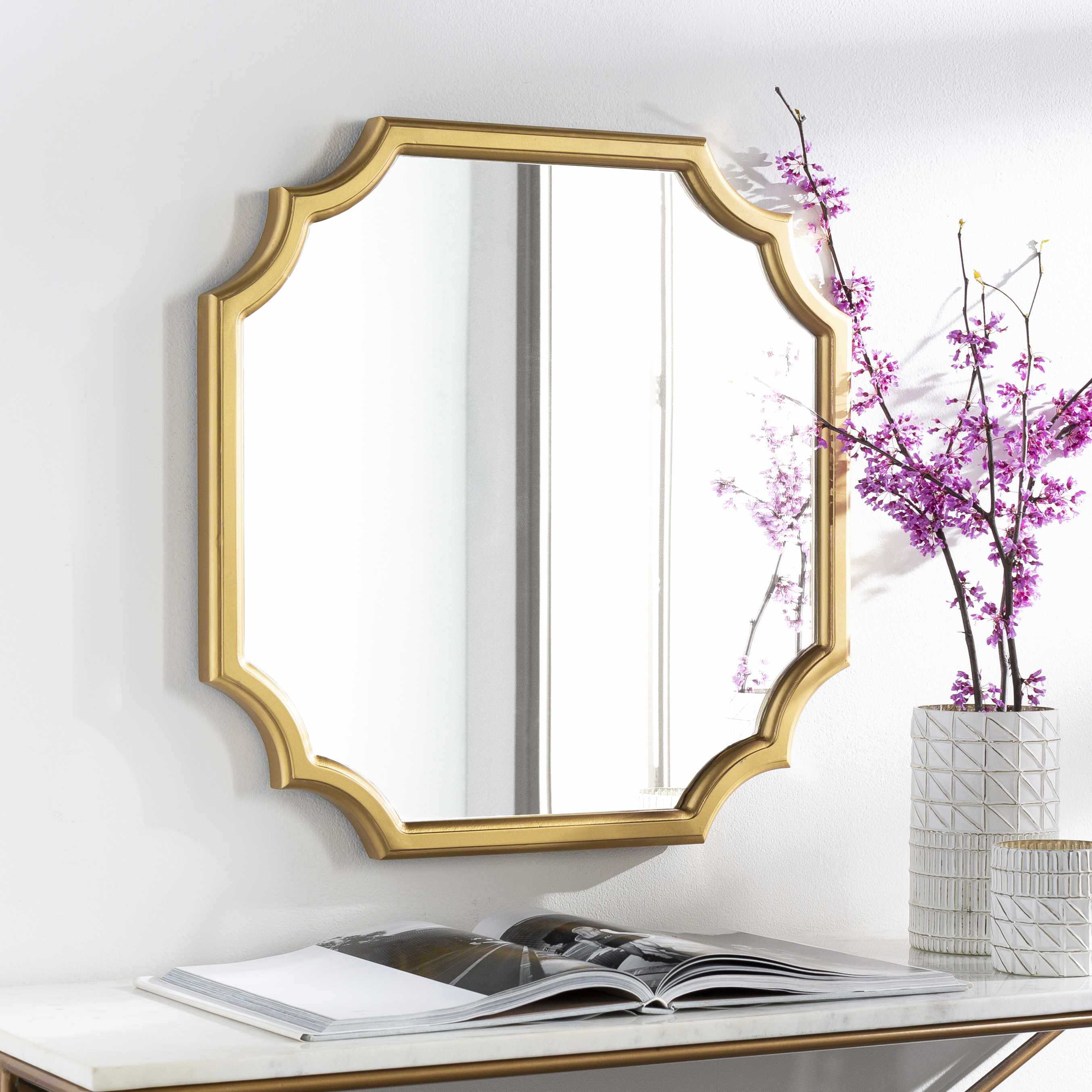 Abangay Gold Contemporary Wood Frame Mirror 24"H x 24"W