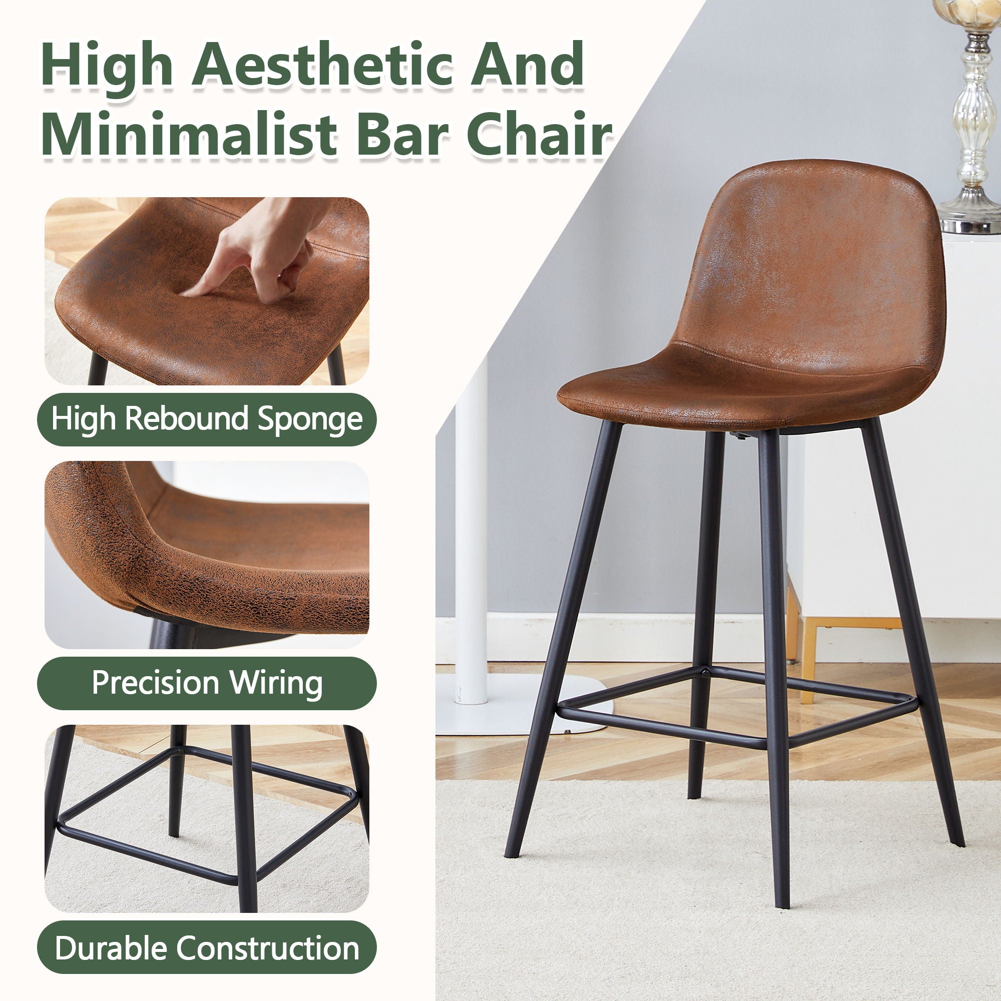 Modern Black Pu Bar Chair Rounded Backrest (Set of 2)
