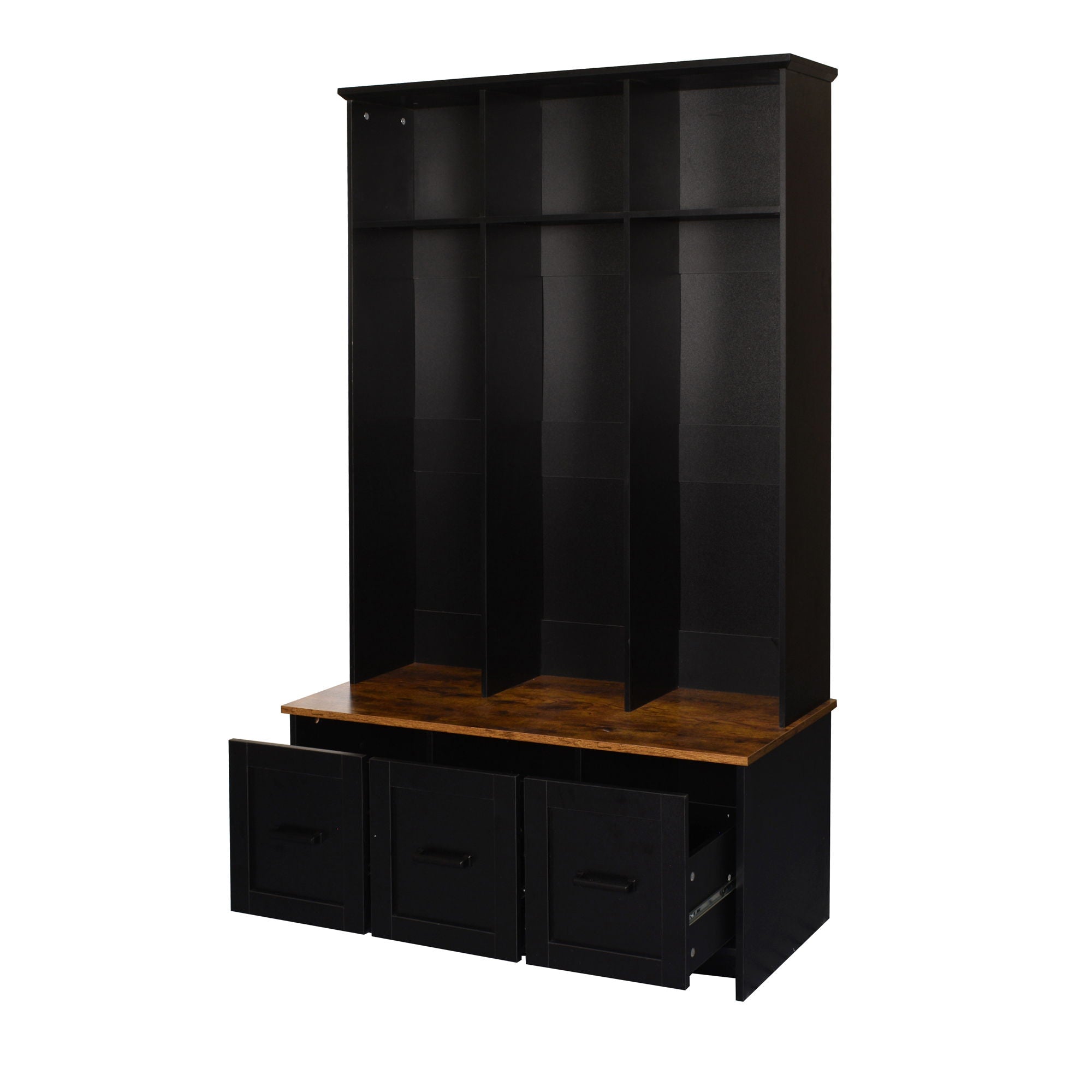 Modern Hall Tree With 3 Shelves And Drawers, Storage Bench