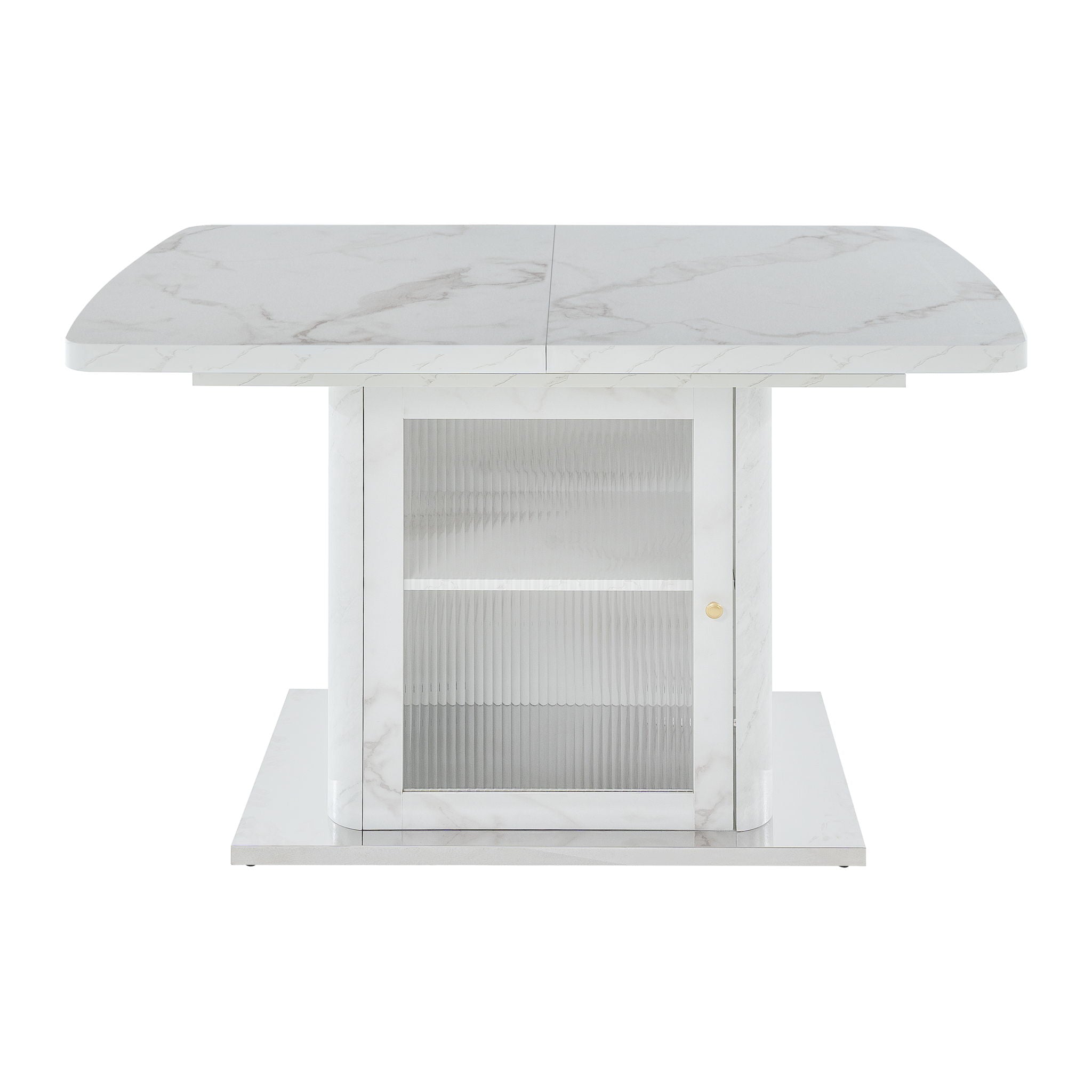 Modern Rectangle Dining Table With Stretchable Top, Storage Cabinet