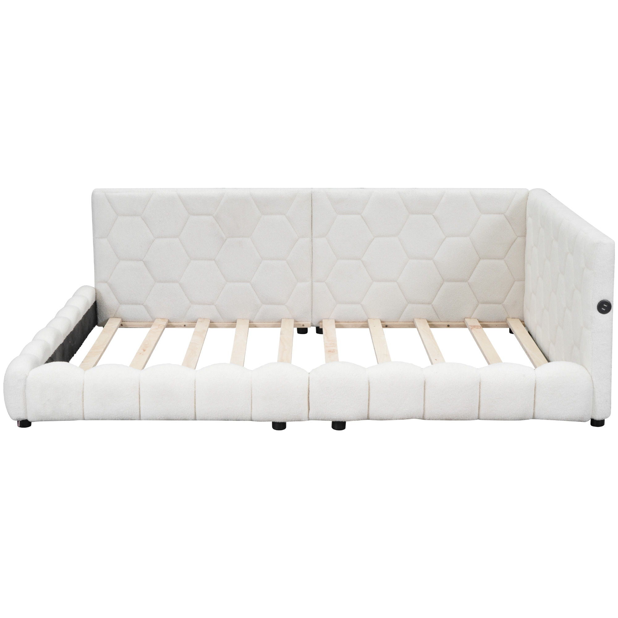 Upholstered Full Size Platform Bed With LED Belt And USB Ports - White
