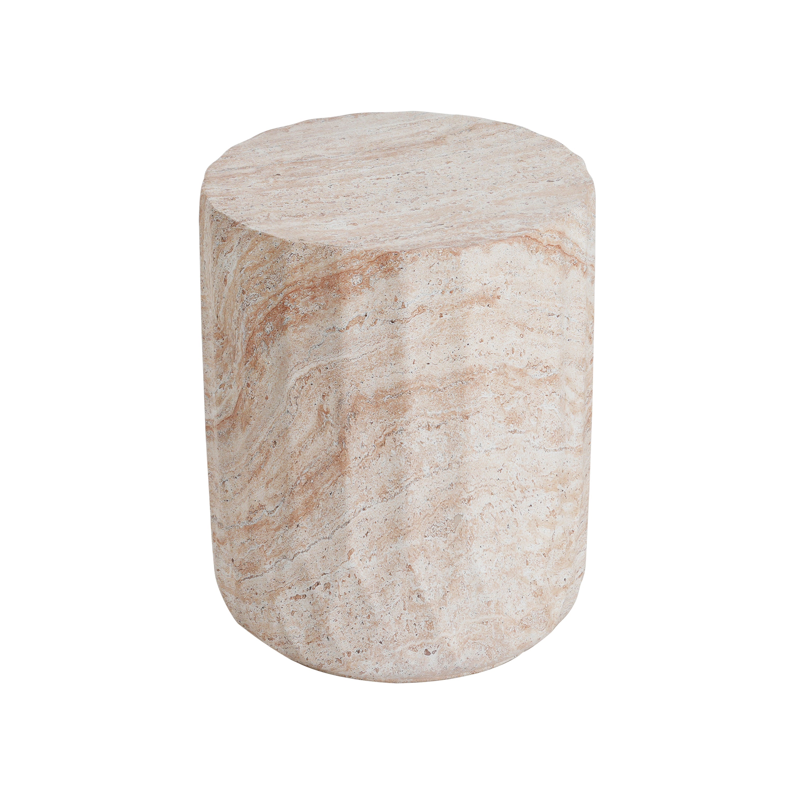 Elegant Indoor/Outdoor Lightweight Concrete Cylinder Side Table with Travertine Finish