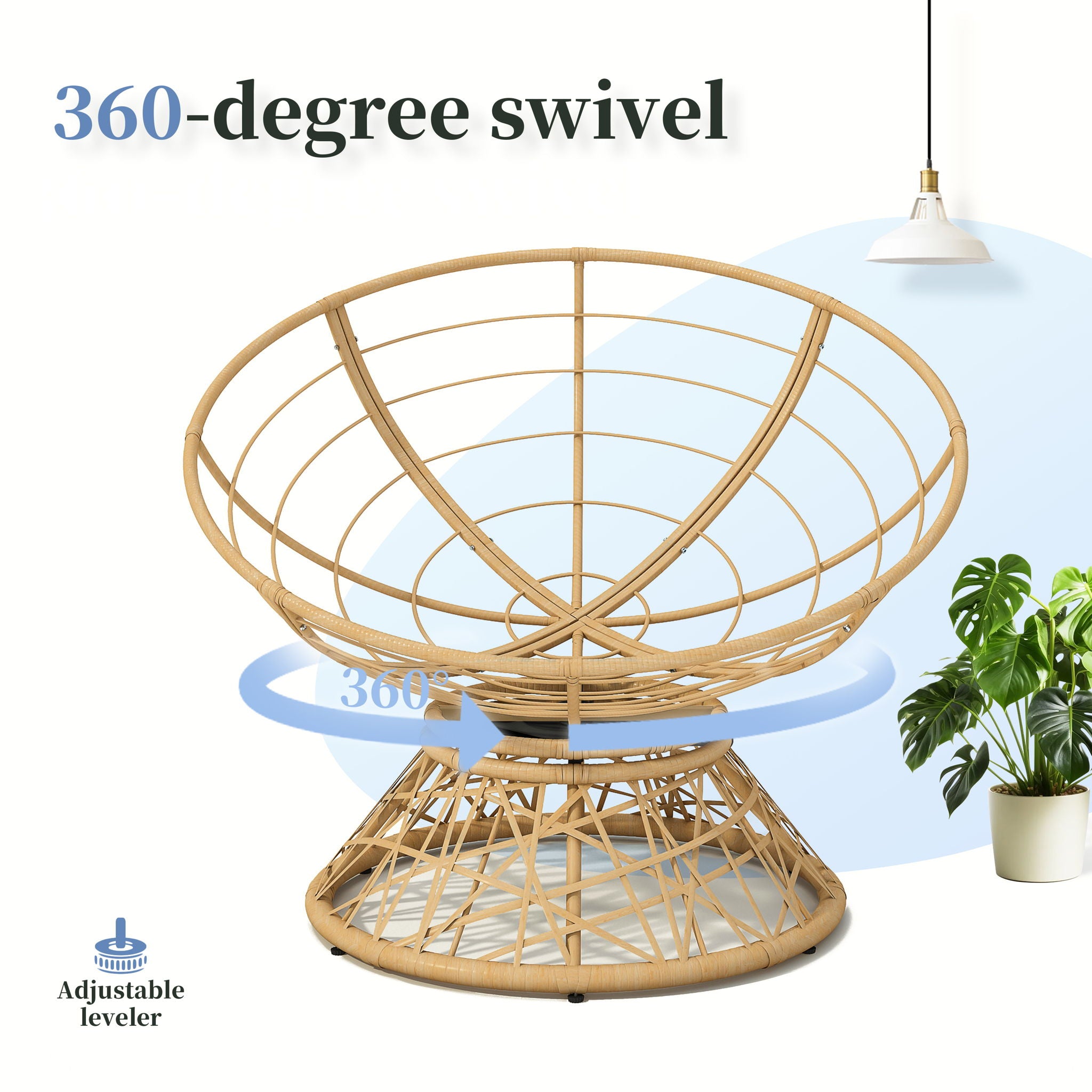Ergonomic Wicker Chair With Cloud Thick Density Cushion, 3 Proof Cover High Capacity Iron Frame Fluid 360° Swivel
