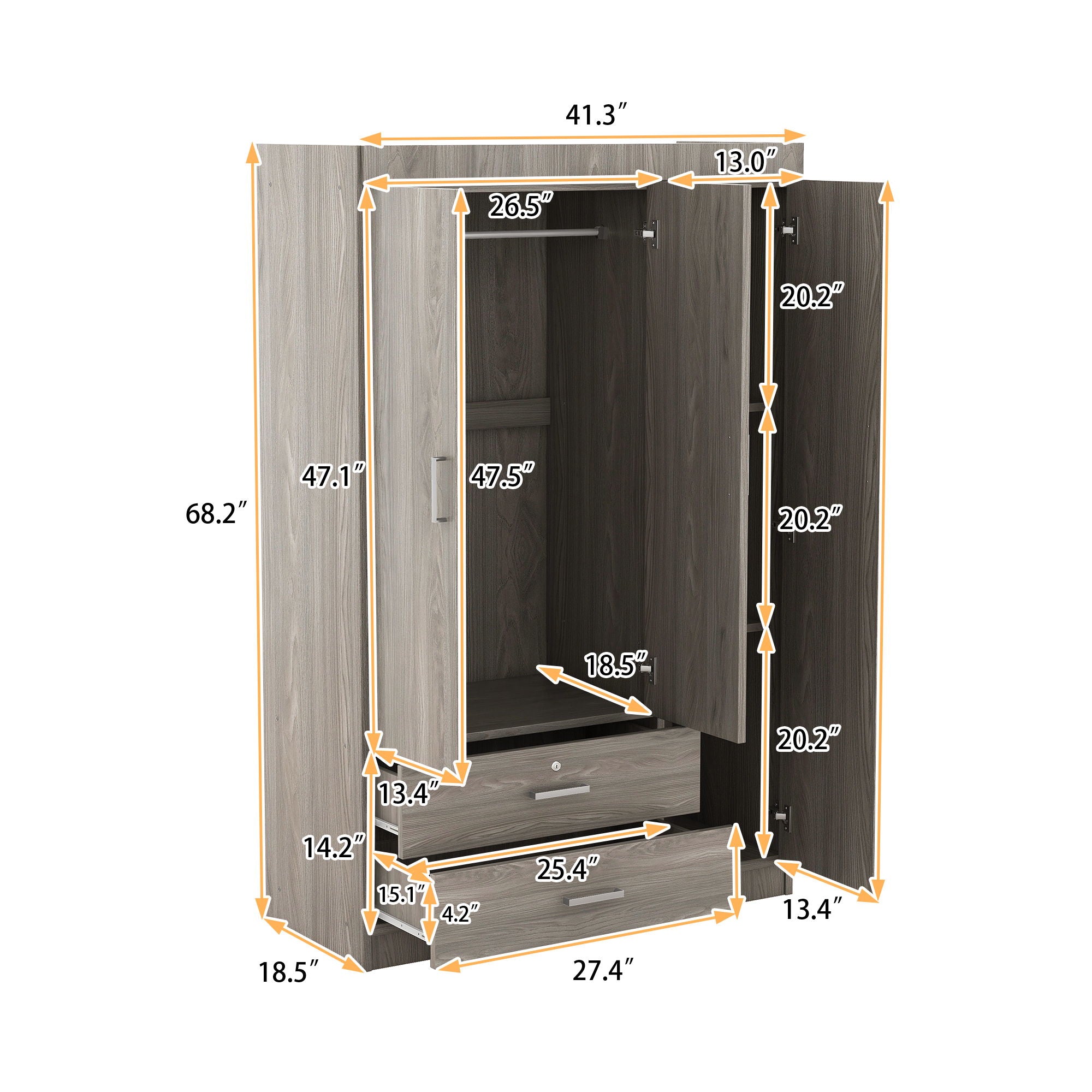 3 Door Wardrobe With 2 Drawers
